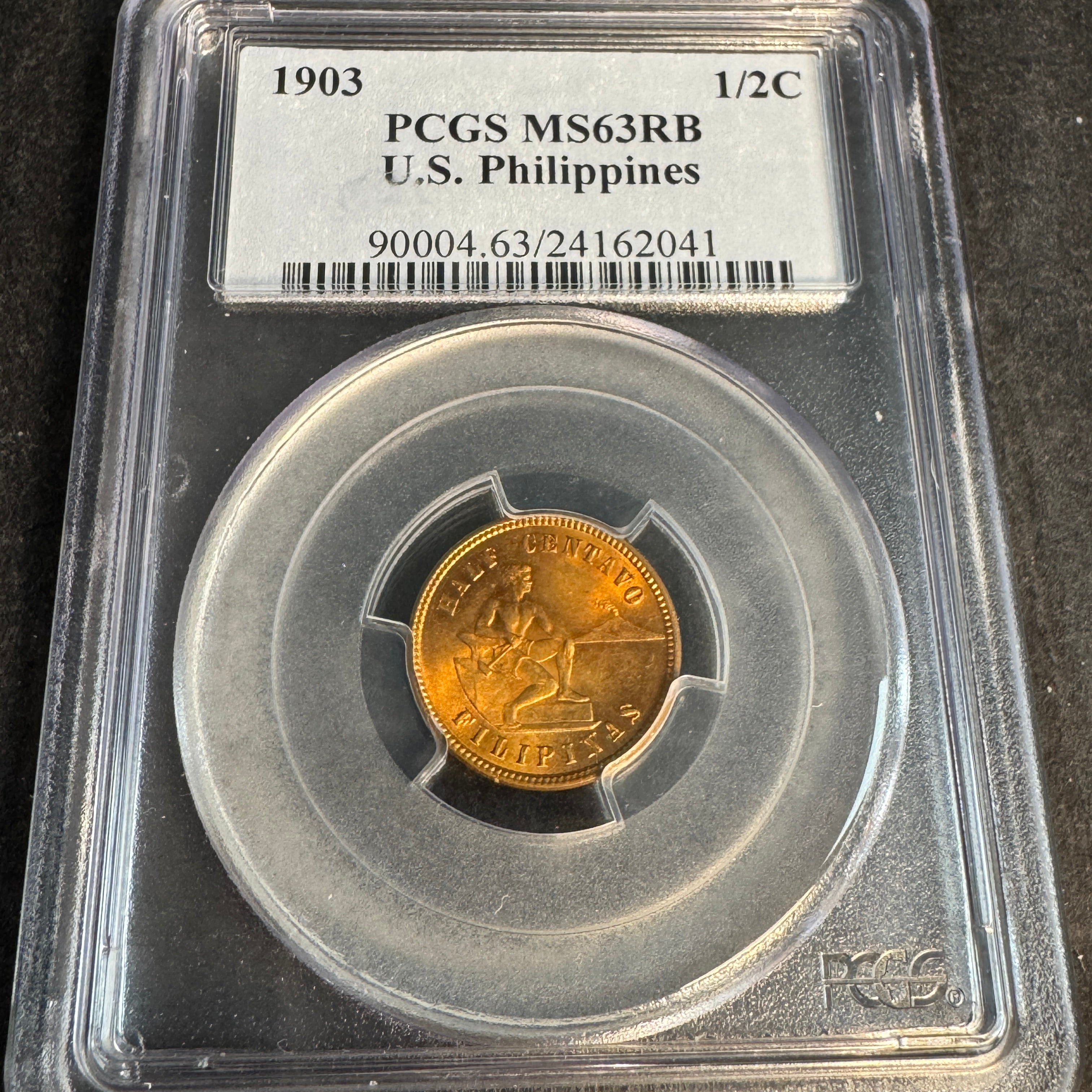 1903 US Philippines 1/2 Centavo, PCGS MS-63 RB Red-Brown