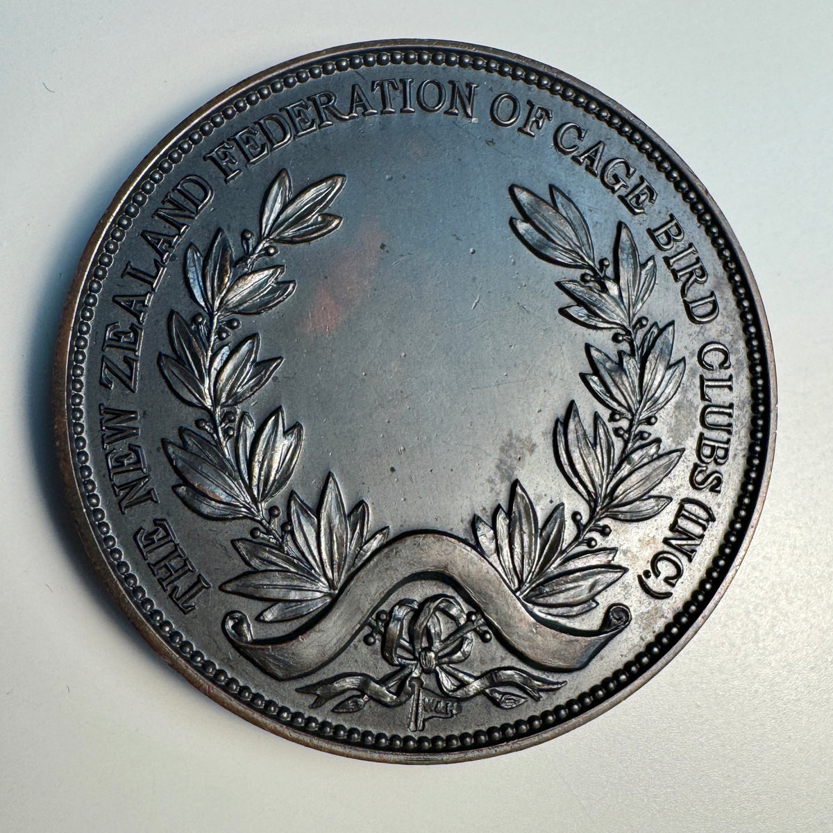 The New Zealand Federation of Cage Bird Clubs 49mm High-Relief Bronze Medal