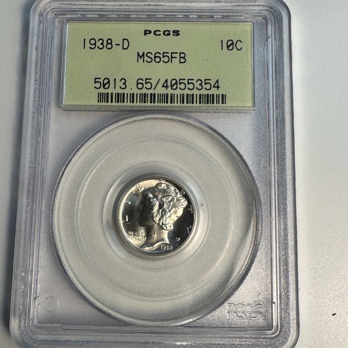 1938-D Mercury Dime 10c, OGH PCGS MS-65 FB