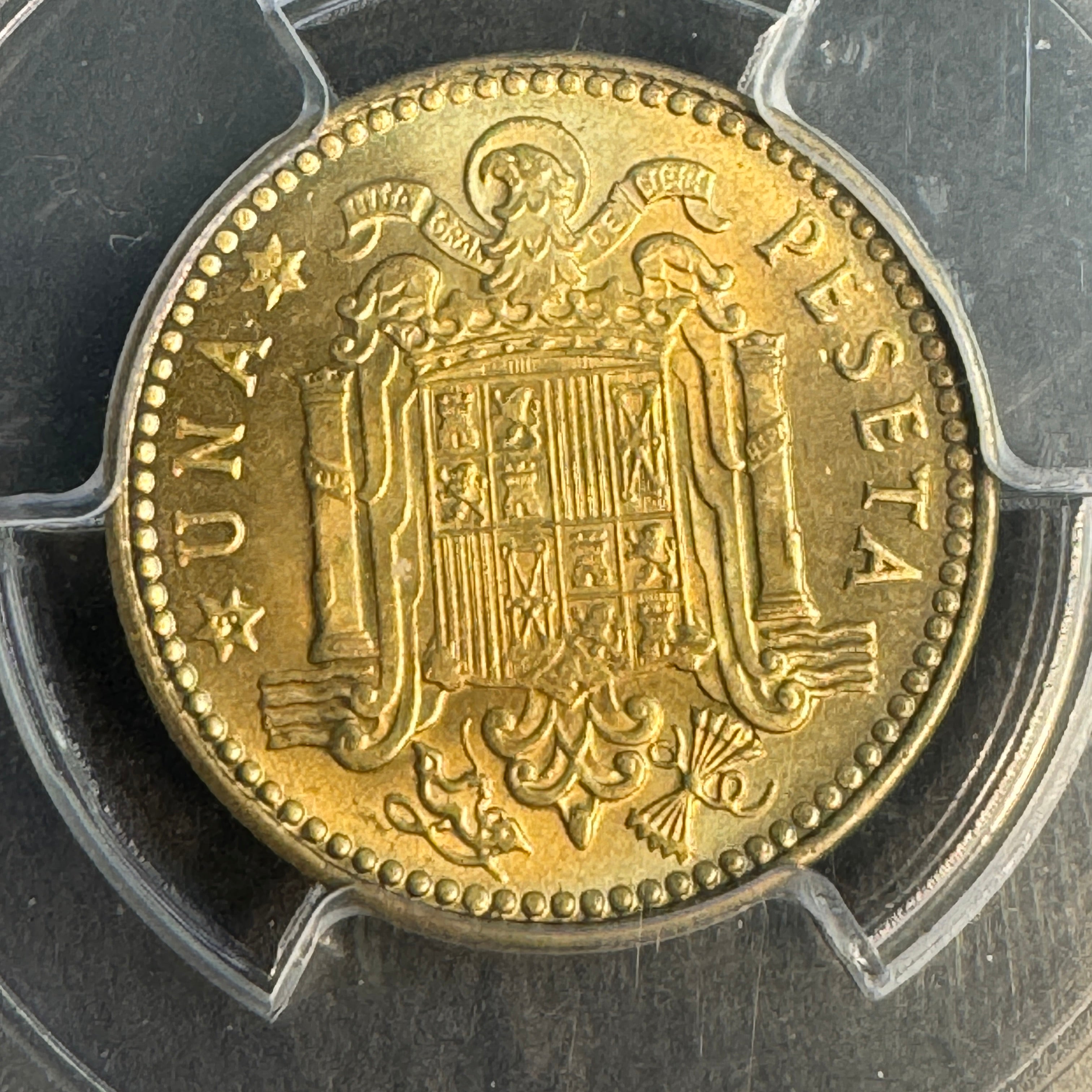 1947 (*1954) Spain 1 Peseta, Franco, KM-775, PCGS MS-65, Pop 16/3 🇪🇸