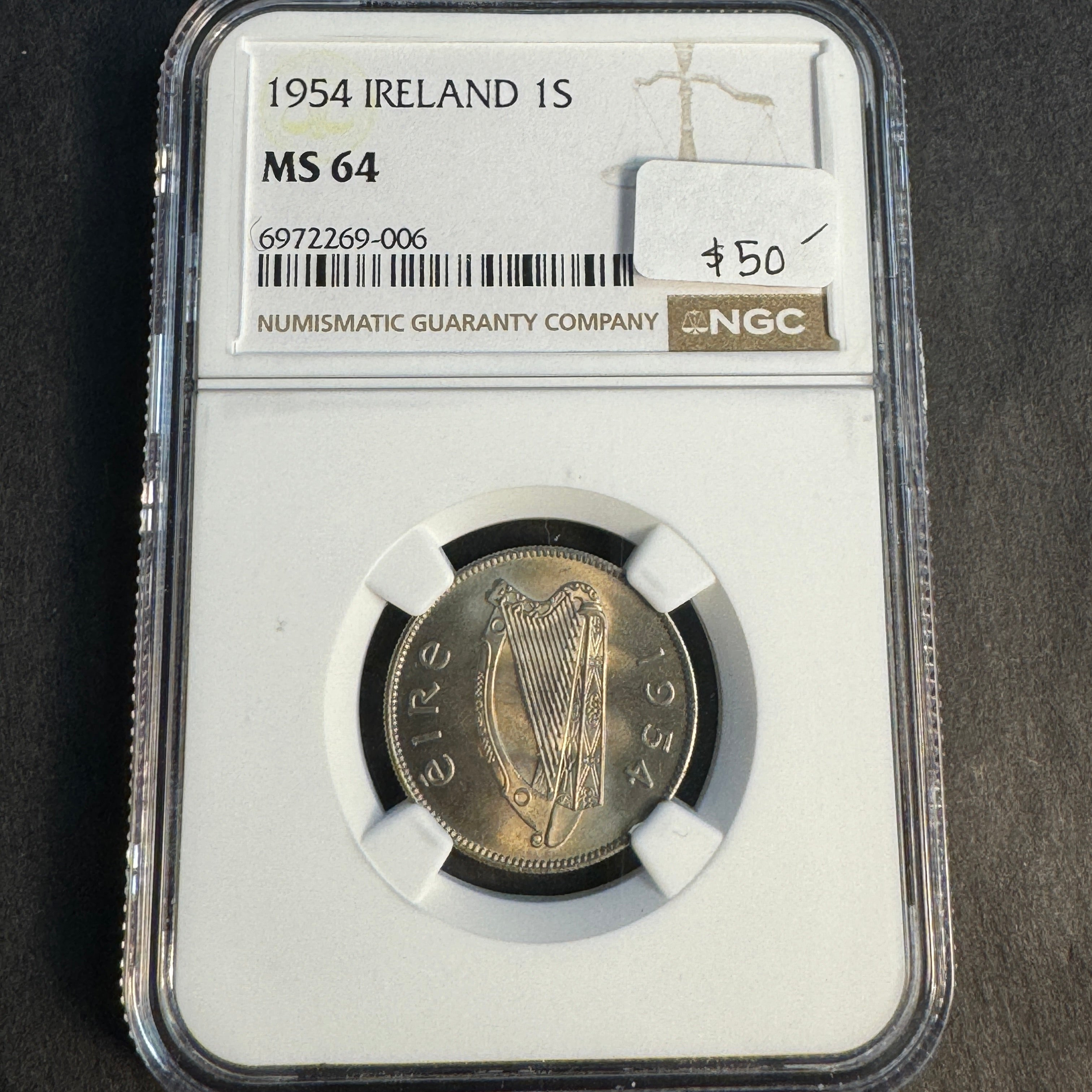 1954 Ireland 1 Shilling, Irish Bull, NGC MS-64 🇮🇪
