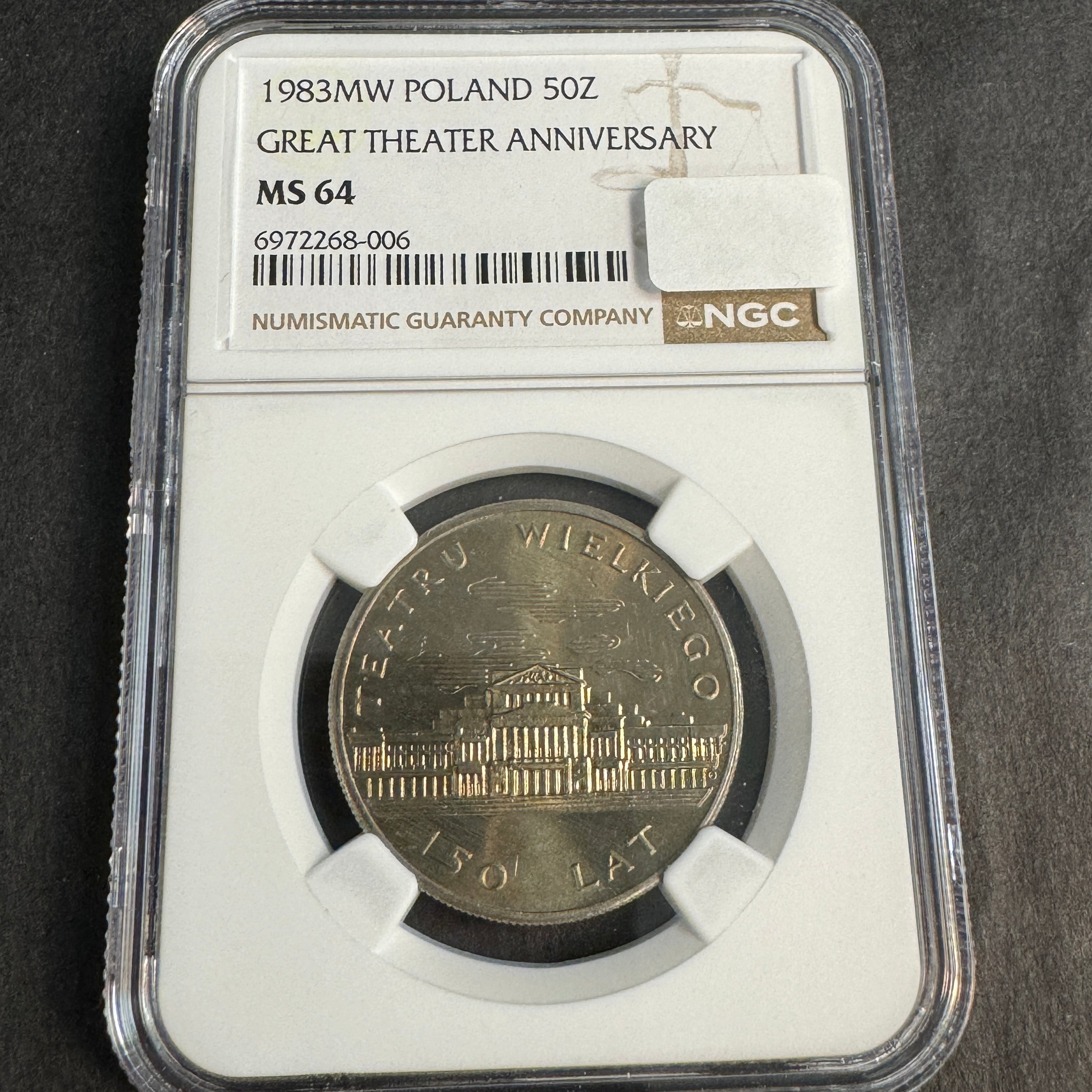 1983 MW Poland 50 Zlotych, Great Theater Anniversary, NGC MS-64 🇵🇱