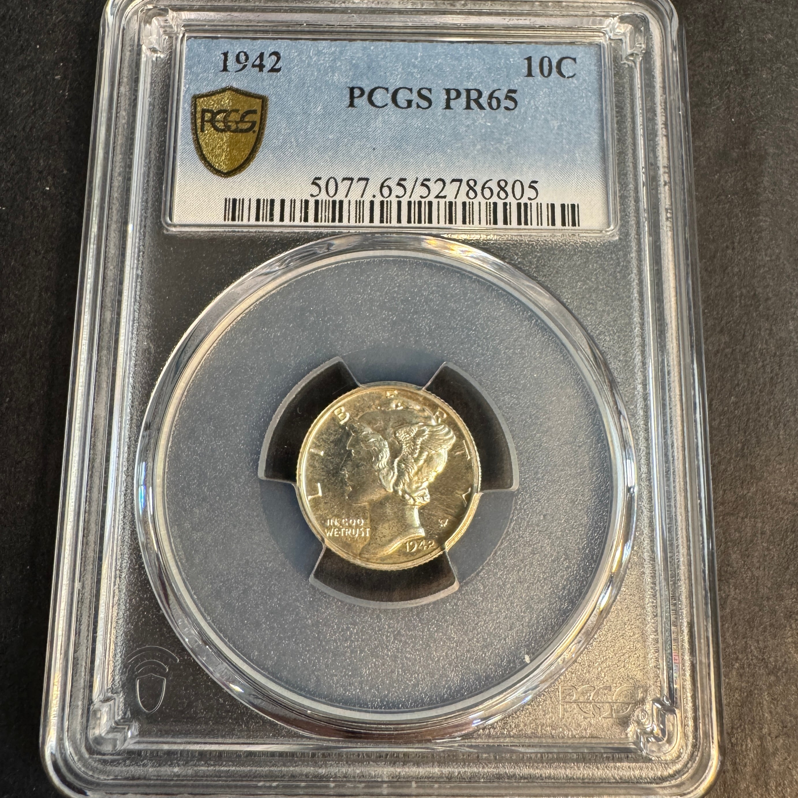 1942 Mercury Dime US 10c Proof, PCGS PR-65