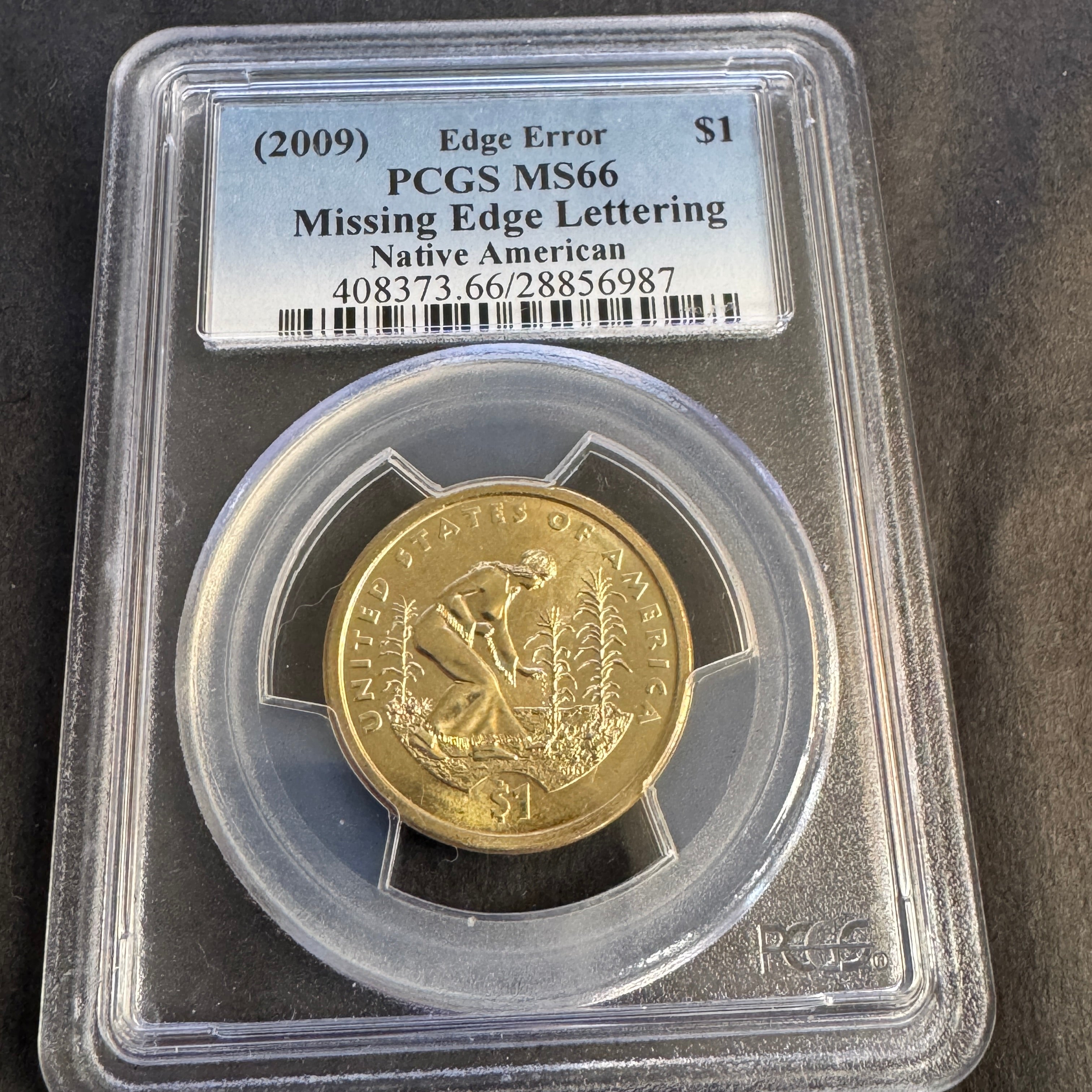 (2009) Native American Dollar $1, Missing Edge Lettering Mint Error, PCGS MS-66