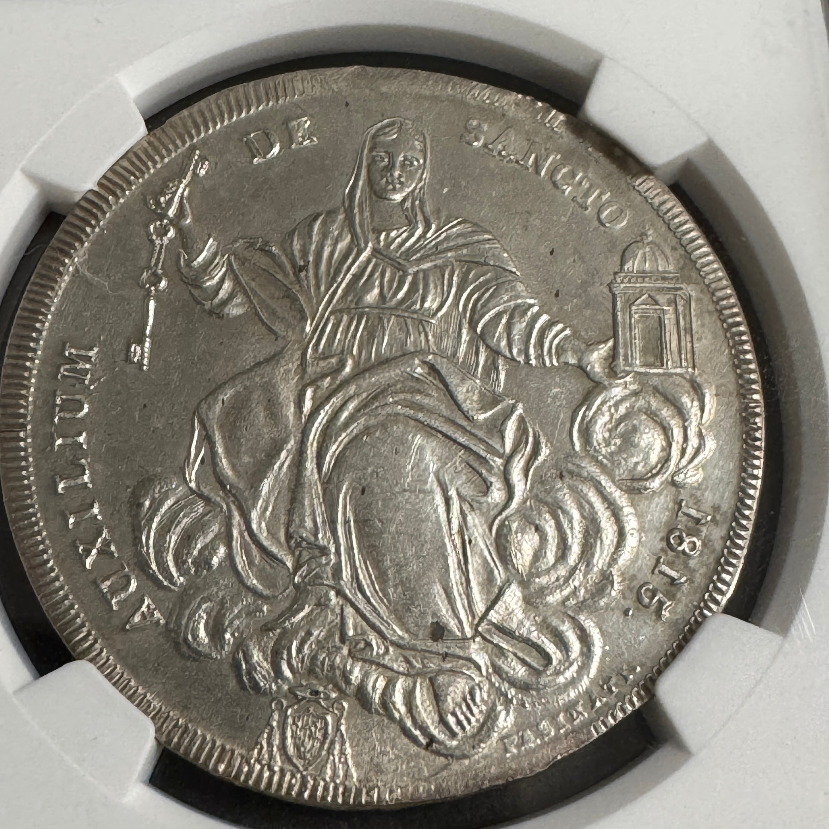 1815 Papal States AR Scudo, Yr XVI Pius VII, NGC UNC Details🇻🇦