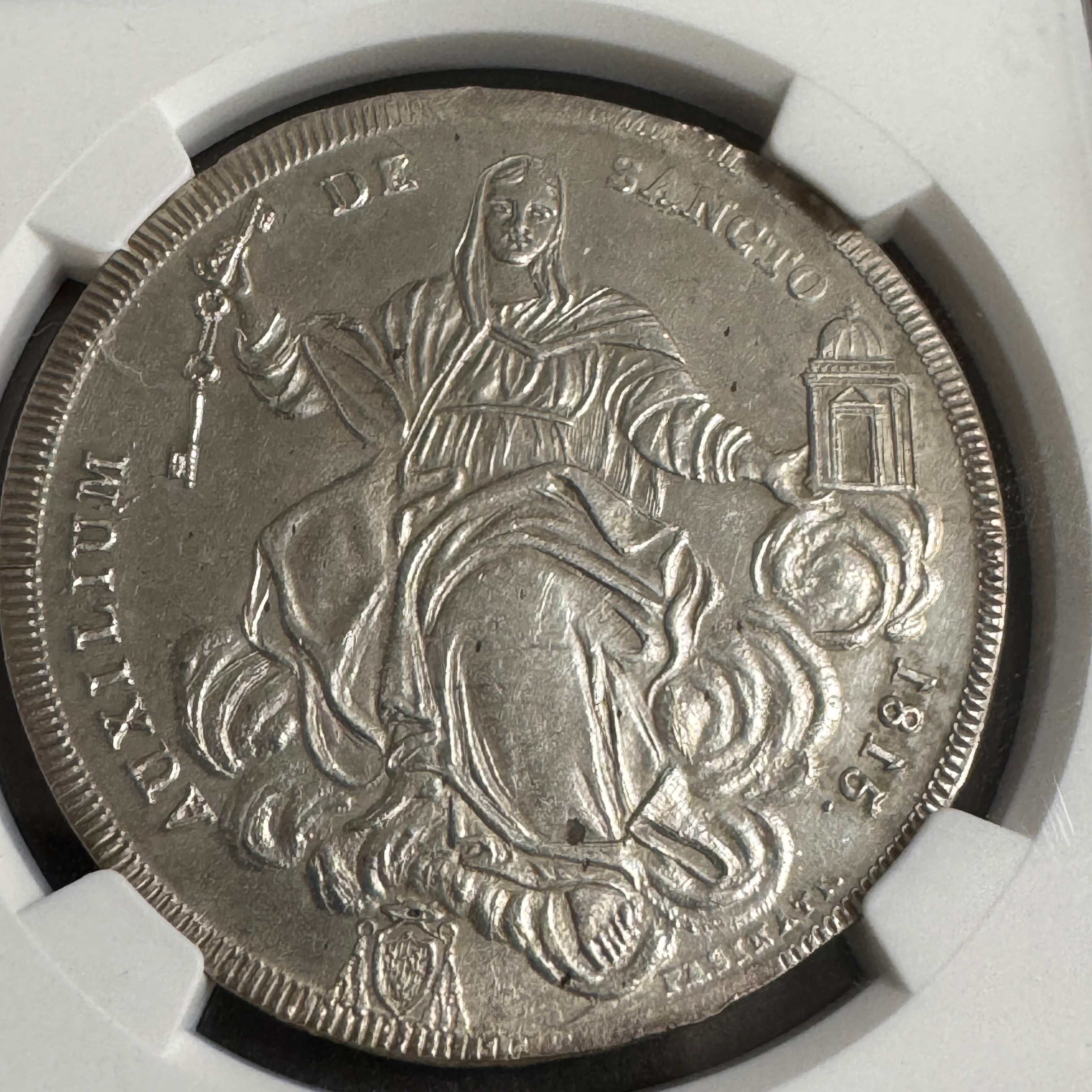 1815 Papal States AR Scudo, Yr XVI Pius VII, NGC UNC Details🇻🇦