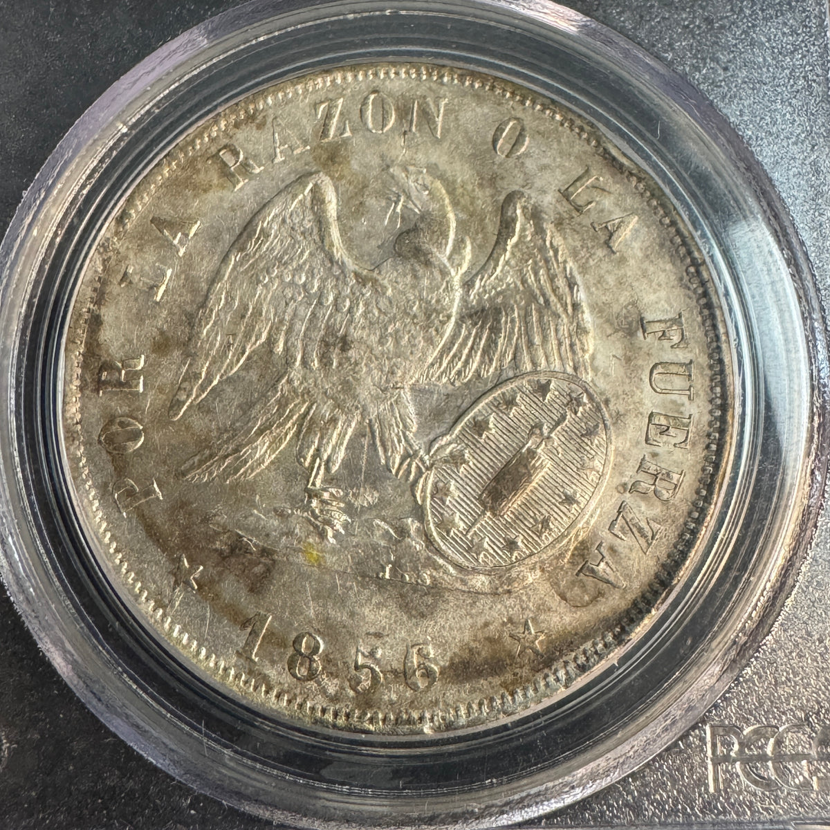 1856/5-So Chile AR 1 Peso, Rare, S.S. CENTRAL AMERICA Shipwreck Treasure - PCGS Certified