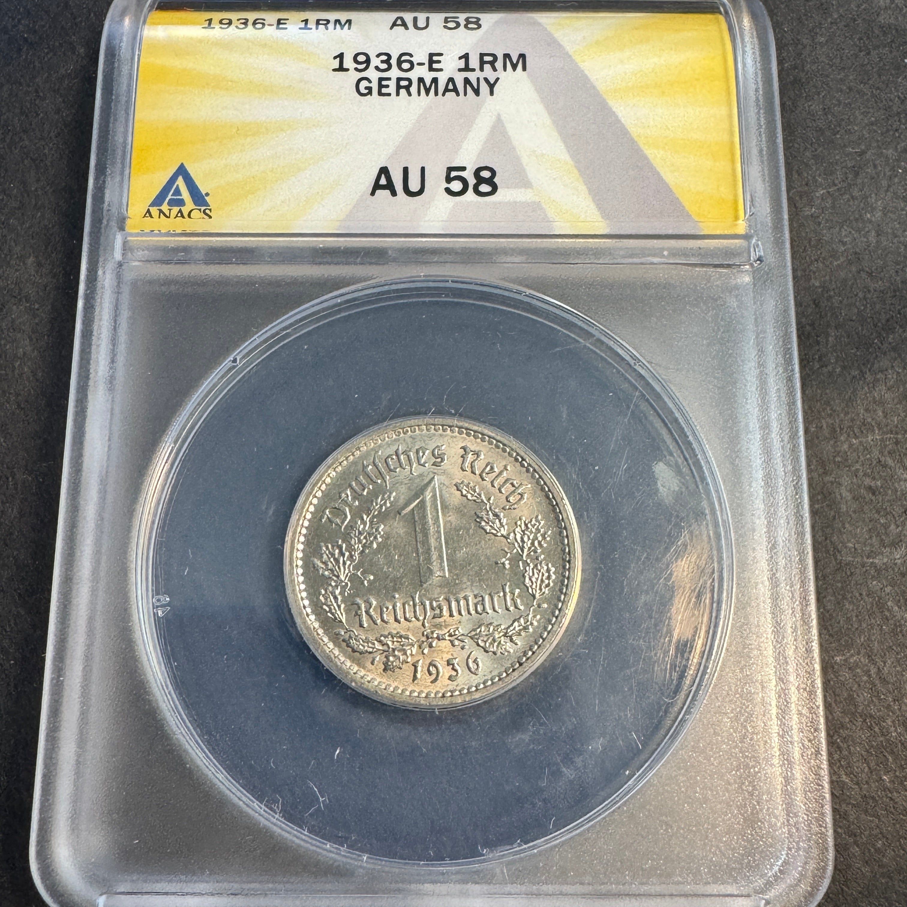1936-E Germany 1 Reichsmark, ANACS AU-58 🇩🇪