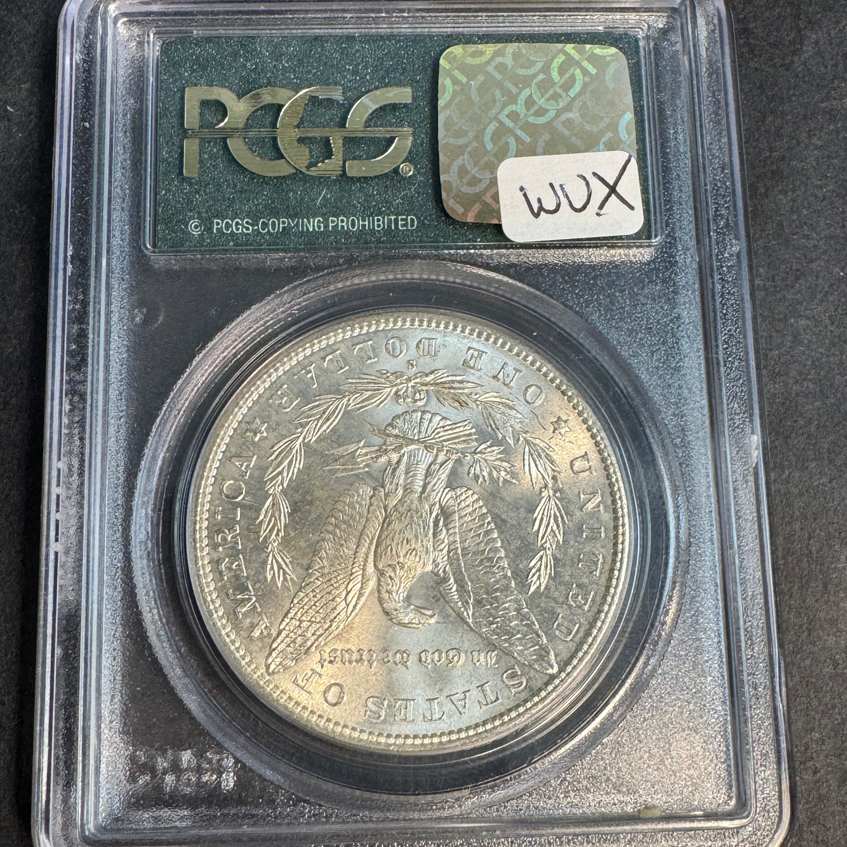 1880-S Morgan Silver Dollar, “Old Green” PGCS MS-64