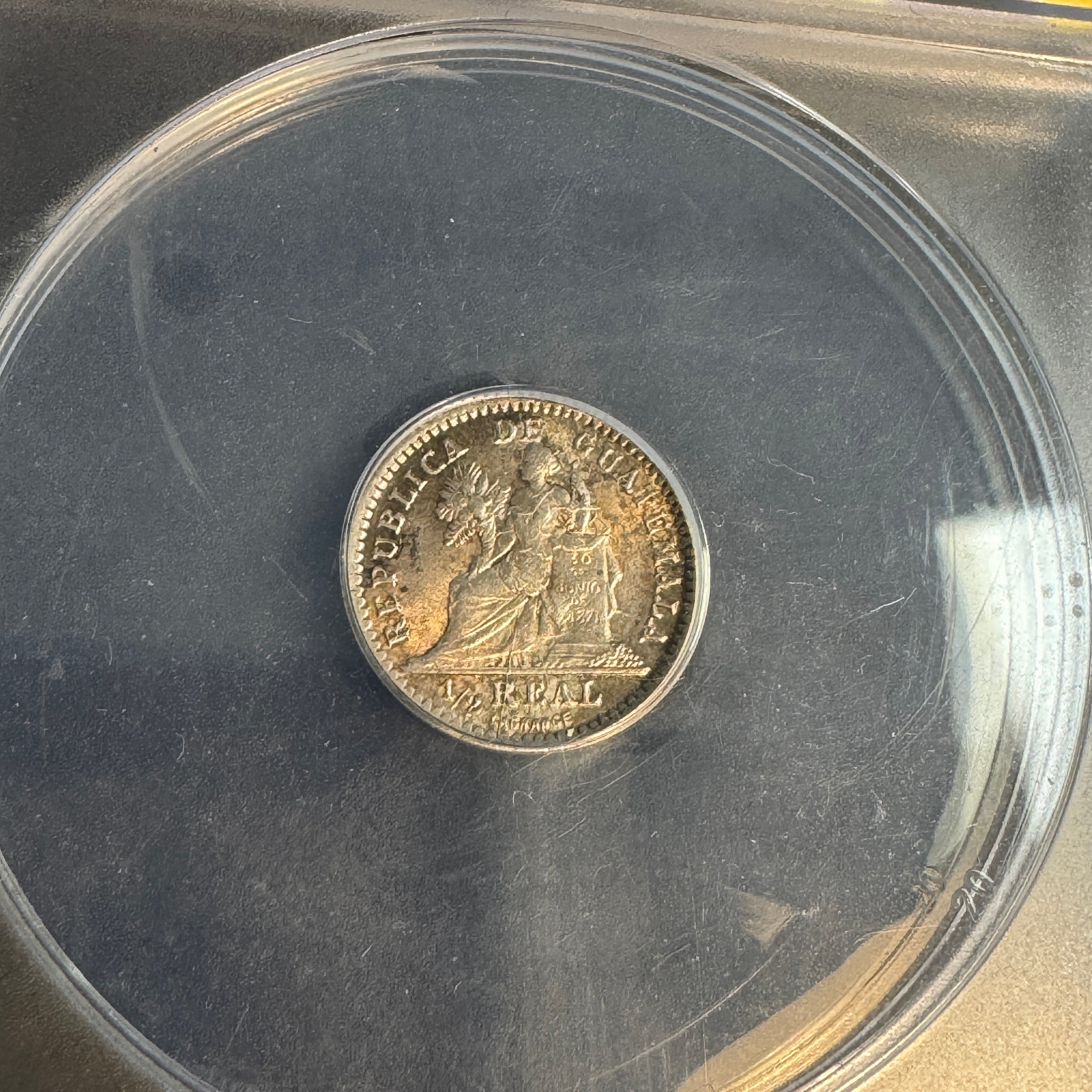 1895 Guatemala 1/2 Real, Doubled-Die Obverse, ANACS AU-55