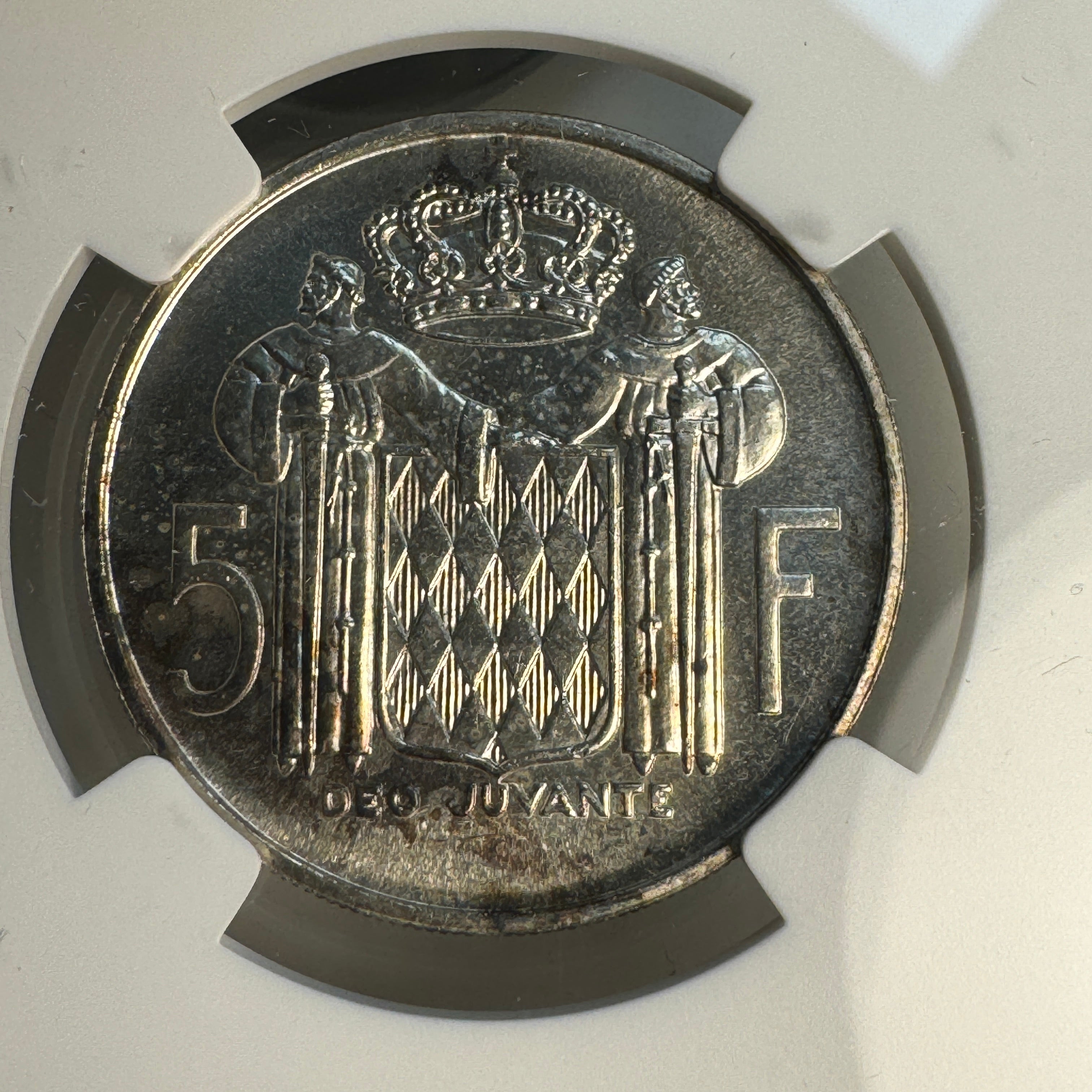 1960 (a) Monaco AR 5 Francs, Ranier III, NGC MS-64