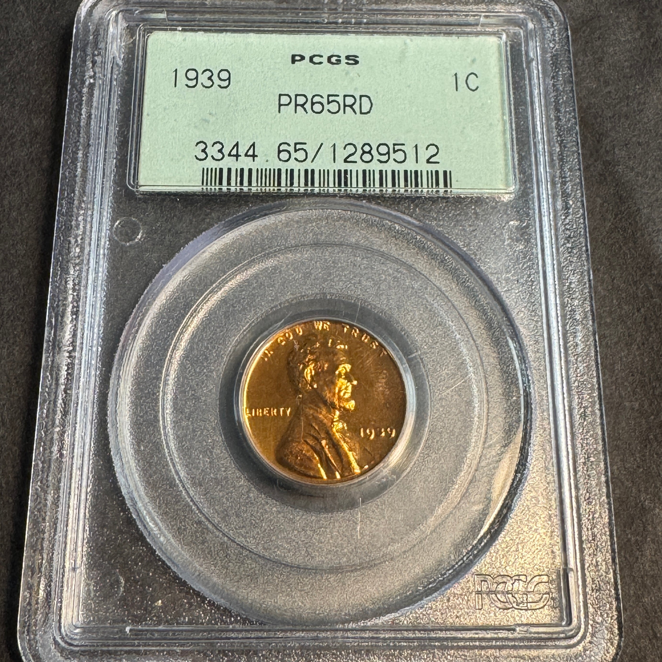 1939 Lincoln Wheat Cent US 1C Proof, OGH PCGS PR-65 RD