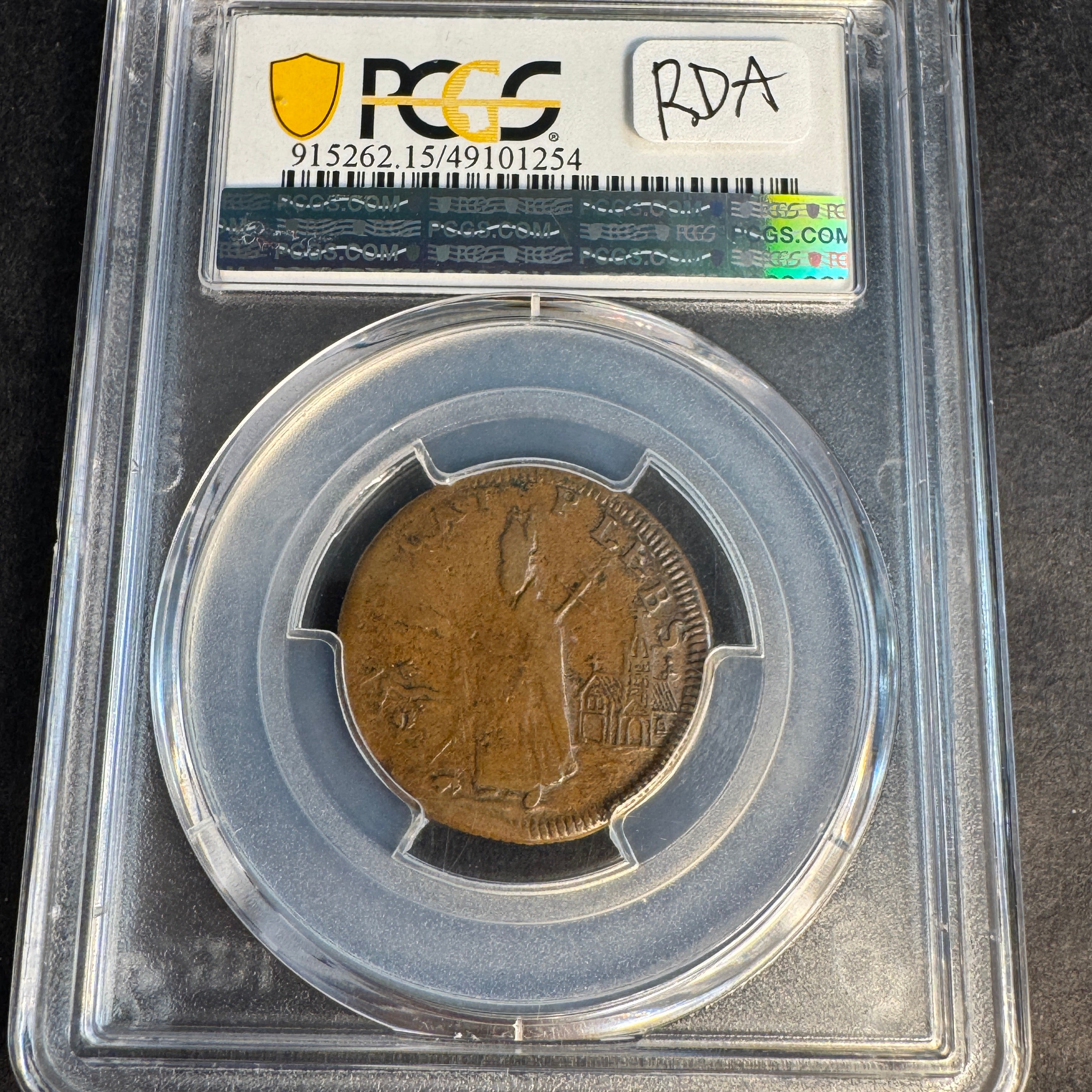 1670s New Jersey Saint Patrick Farthing, Martin 8a.4-Ca.1, PCGS F-15 ☘️