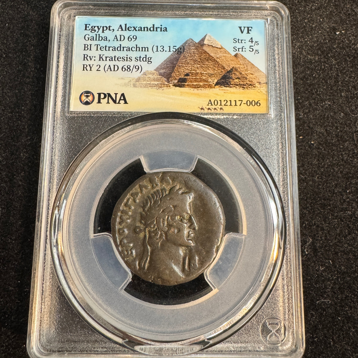 Galba (69 AD) Roman Egypt BI Tetradrachm, Alexandria RY 2 (68/69 AD) RV: Kratesis - PNA VF