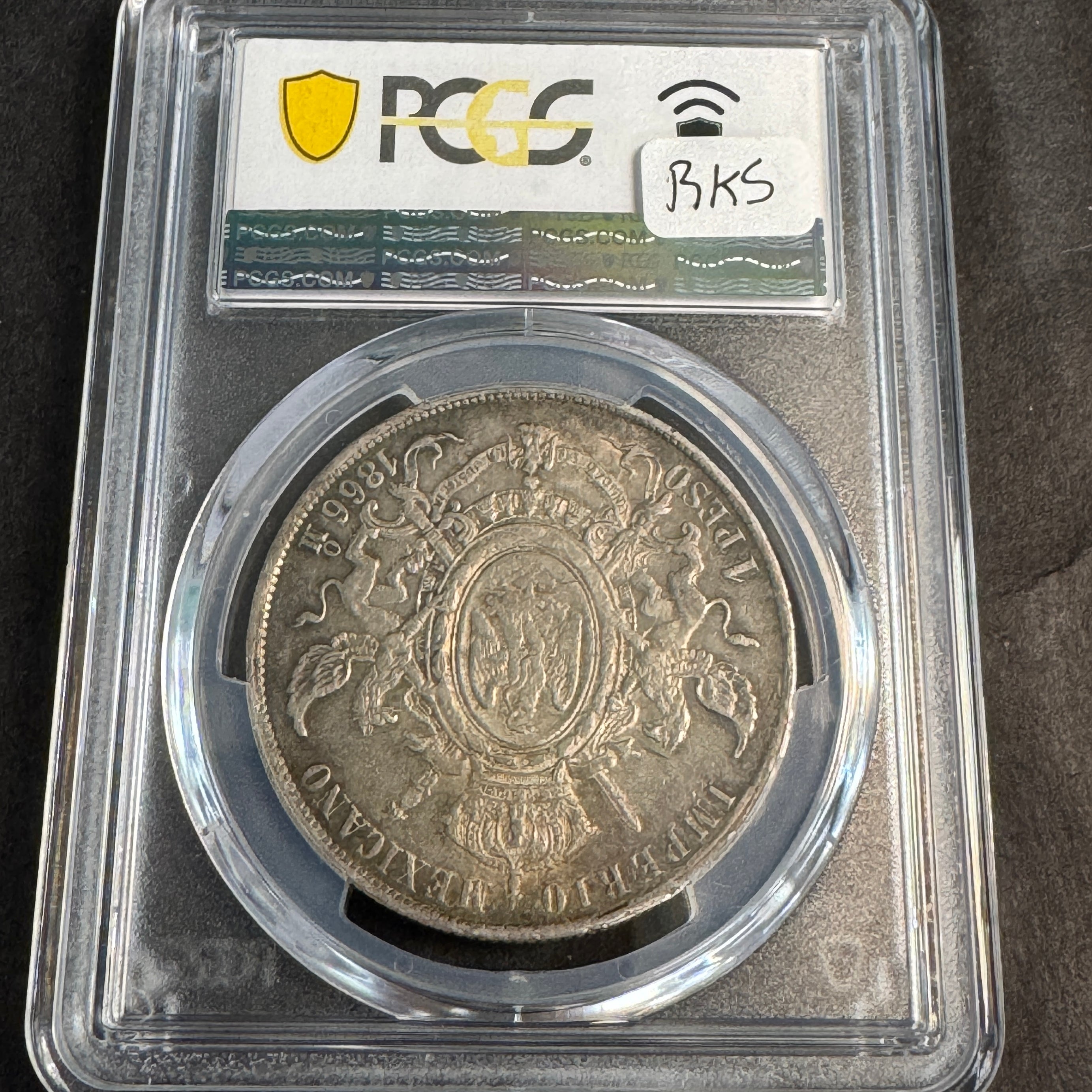 1866-Mo Empire of Maximilian Mexico AR 1 Peso, PCGS AU-53