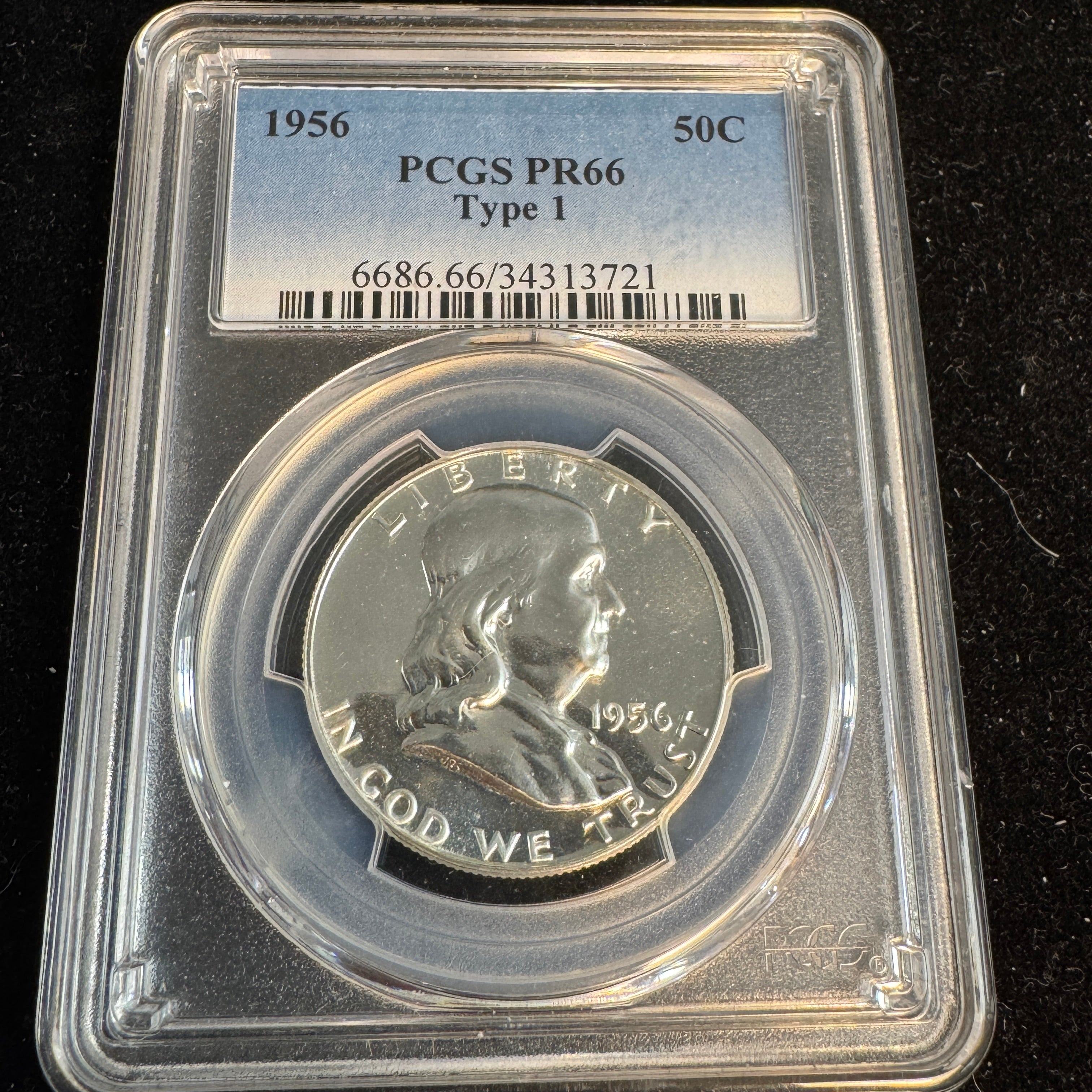 1956 Franklin Half Dollar Type 1 Proof, PCGS PR-66 (CPG: $145)