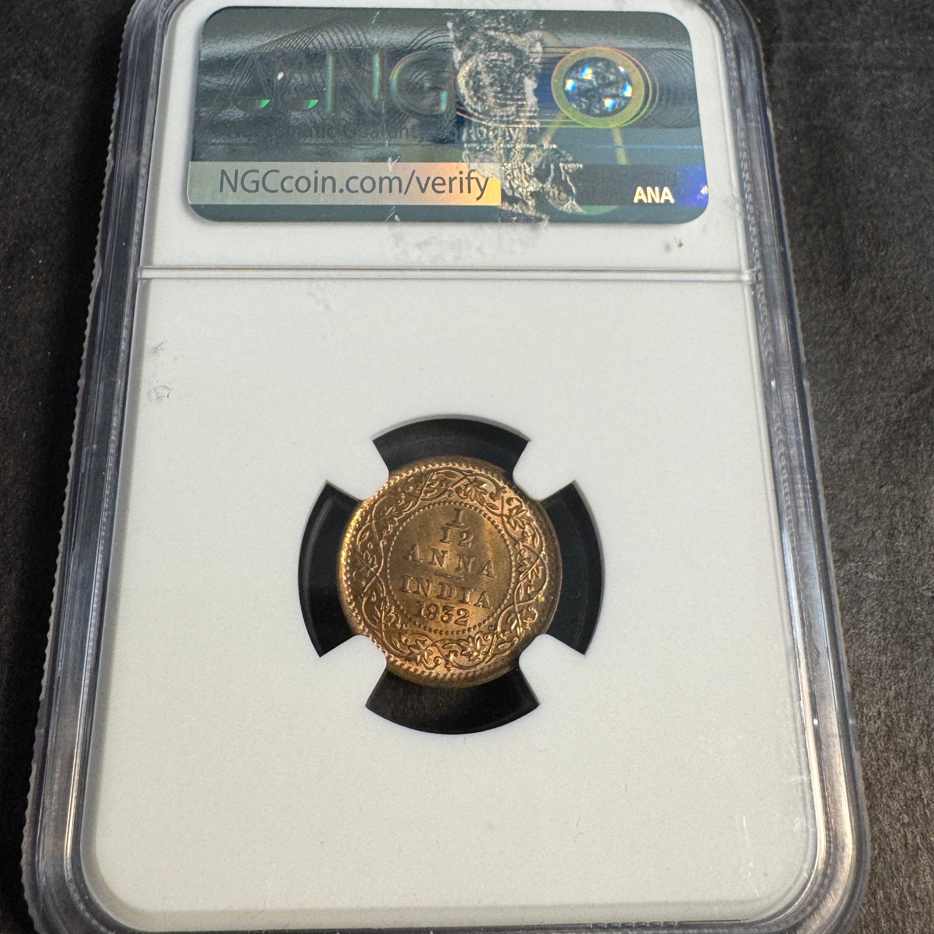 1932 (C) British India 1/12 Anna, George V, NGC MS-65 BN