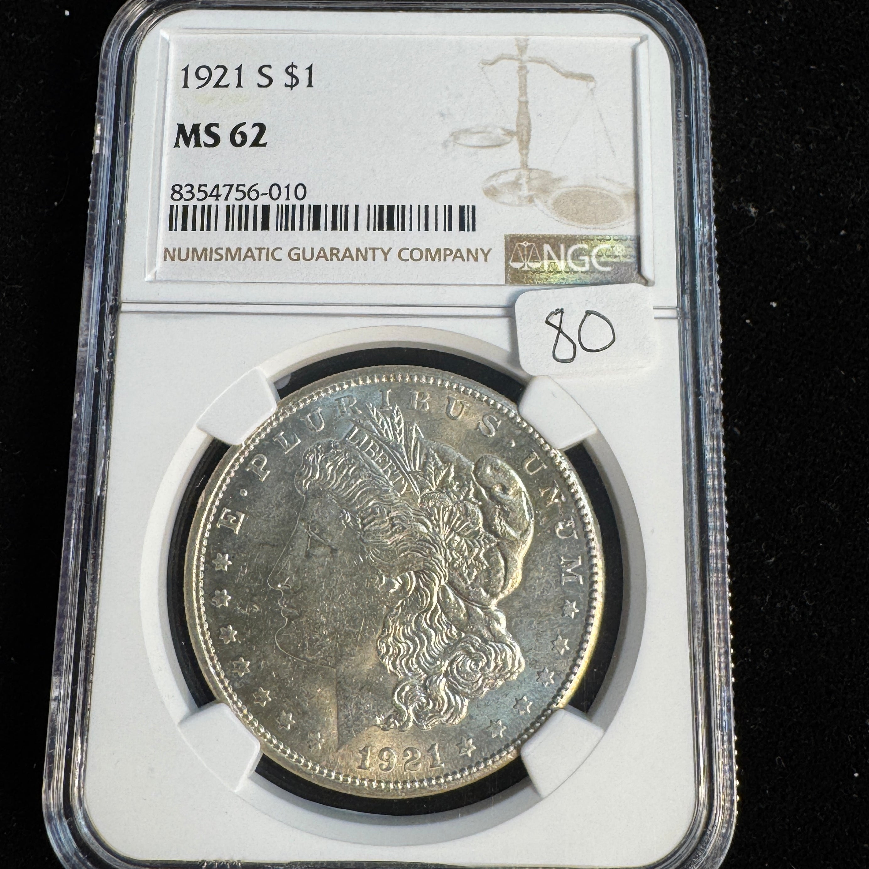 1921-S Morgan Silver Dollar, NGC MS-62
