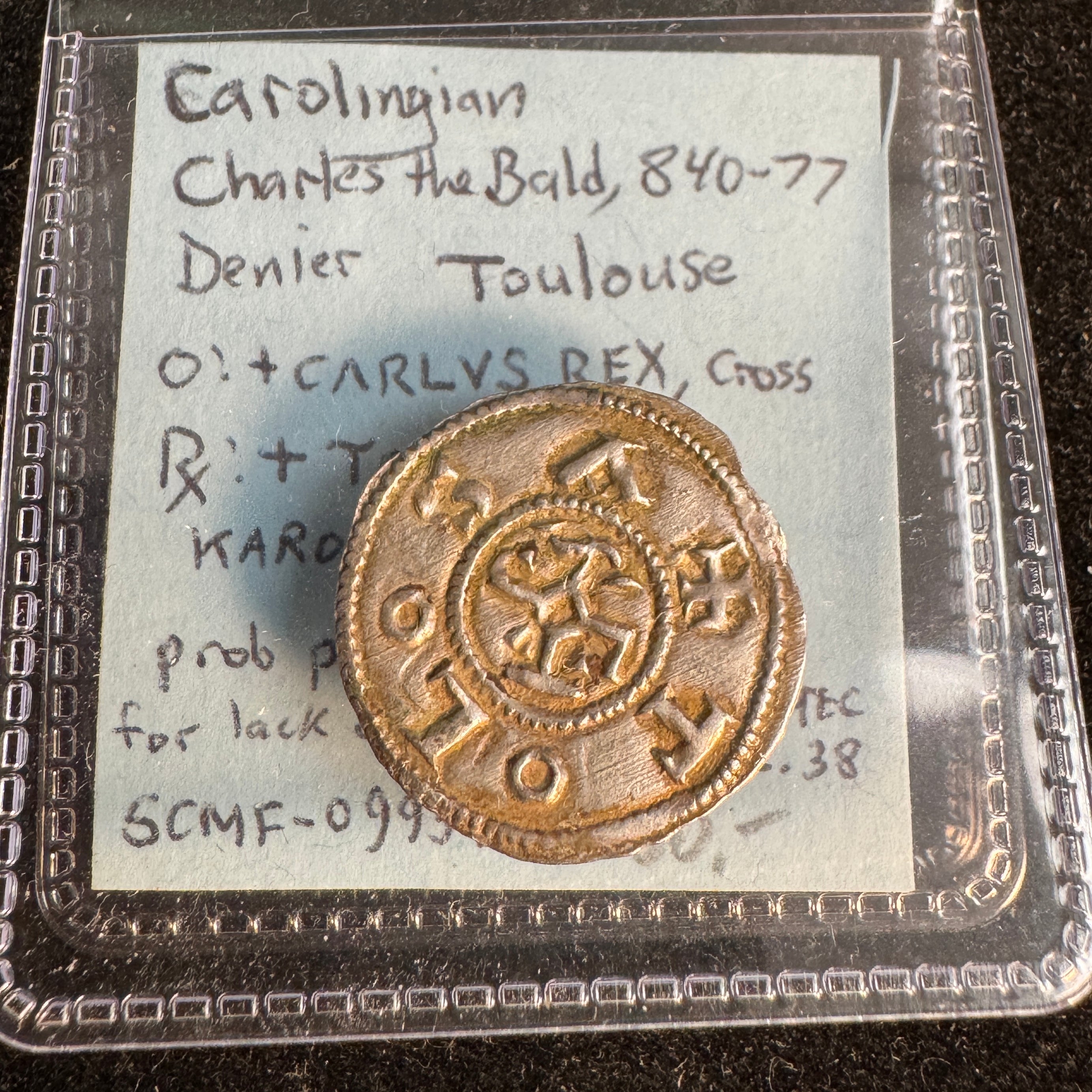 Charles the Bald (840-877) Carolingian France AR Denier, Tolouse Mint ‘Charlemagne type’, excellent strike