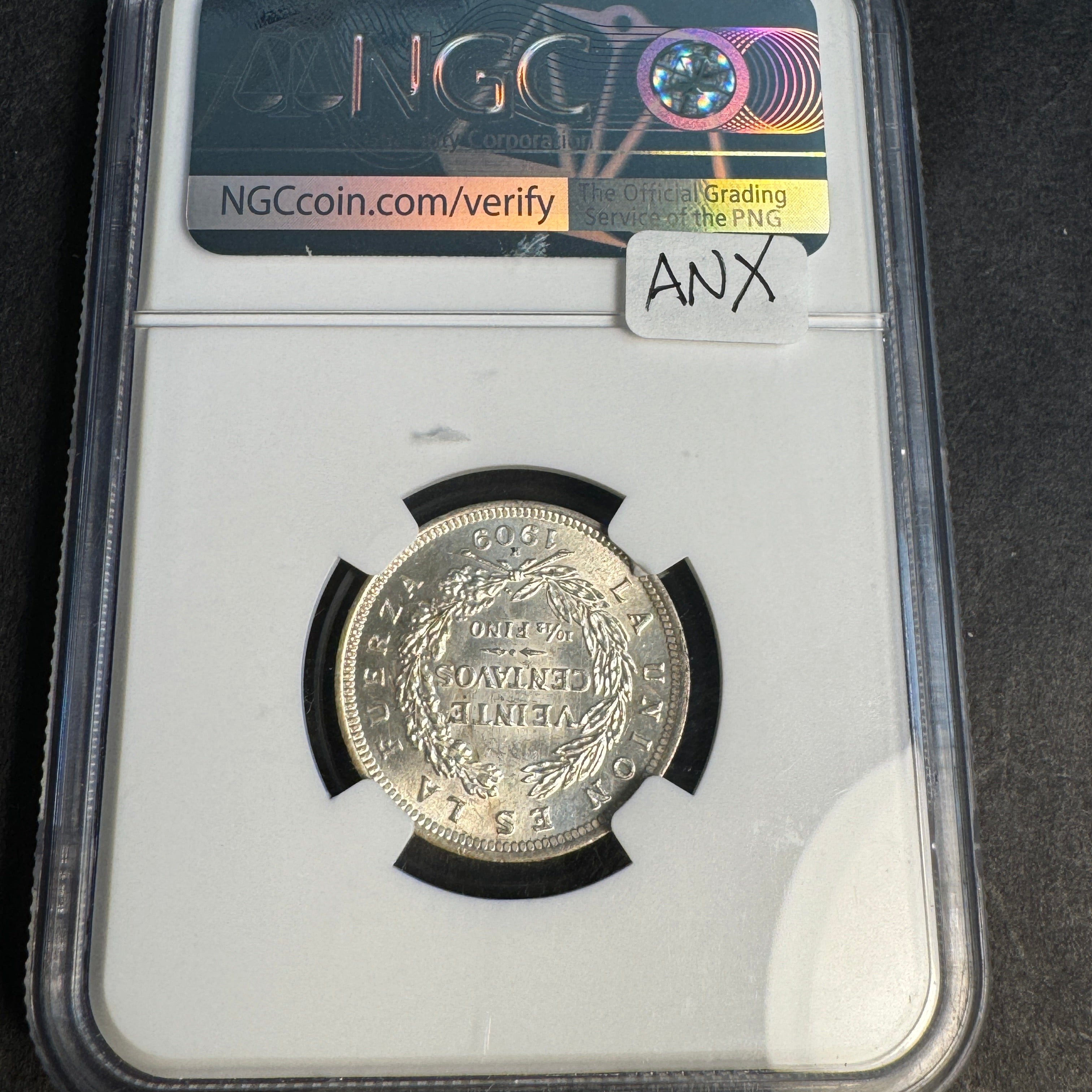 1909 H Bolivia 20 Centavos silver, NGC MS-64+ , PQ/Choice 🇧🇴