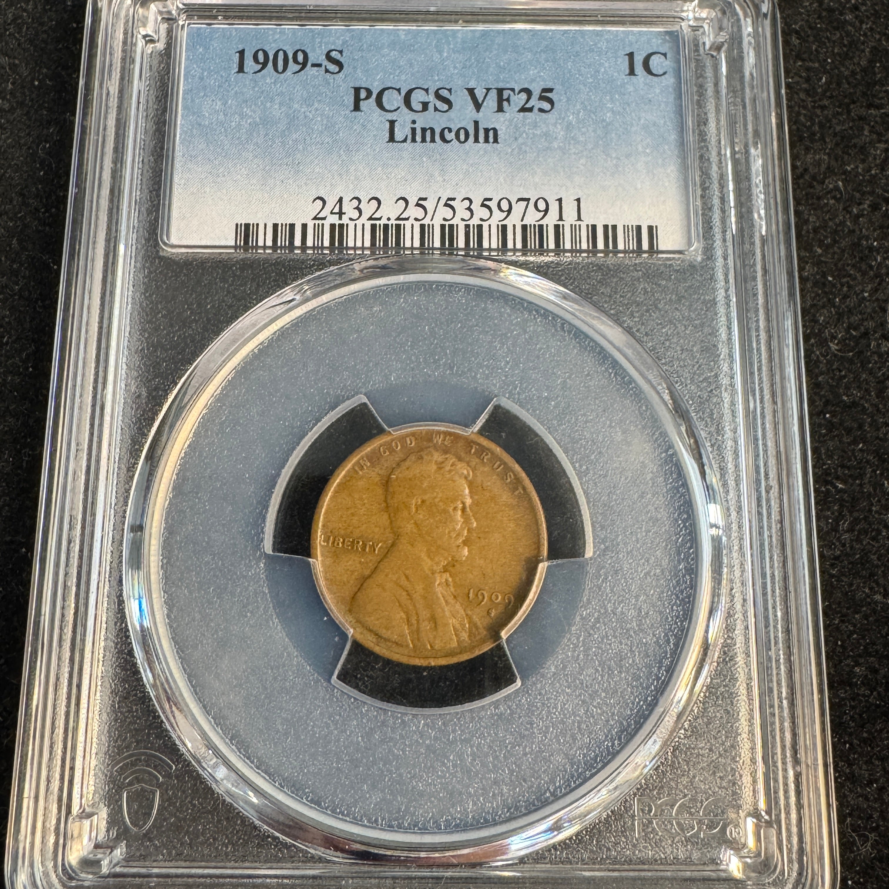 1909-S Lincoln Wheat Cent, PCGS VF-25