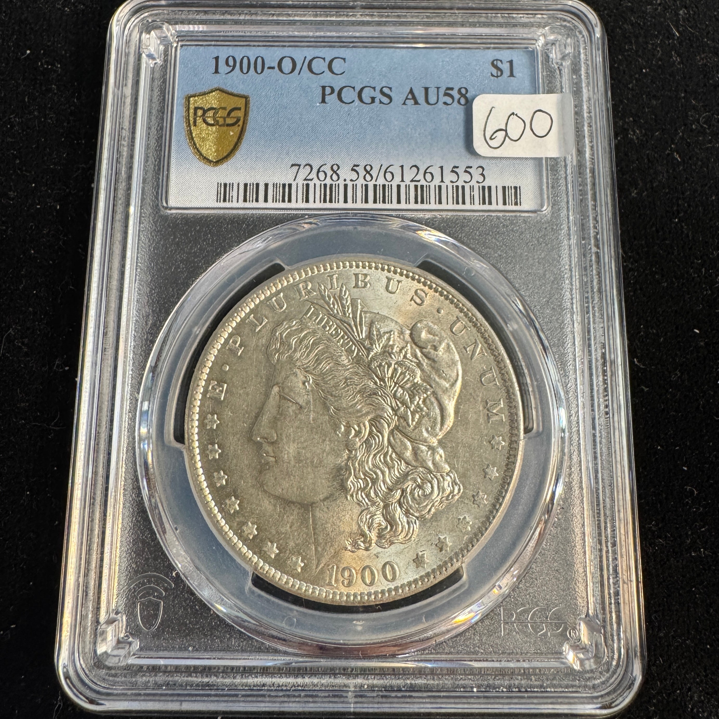 1900-O/CC Morgan Silver Dollar, PCGS AU-58