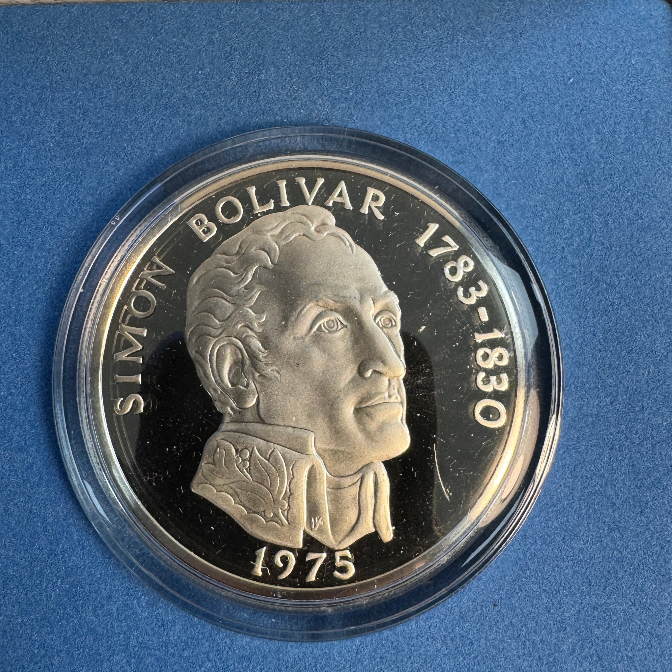 1975 FM Panama Simon Bolivar 20 Balboas Silver Proof, Box & COA, 129.59g Sterling