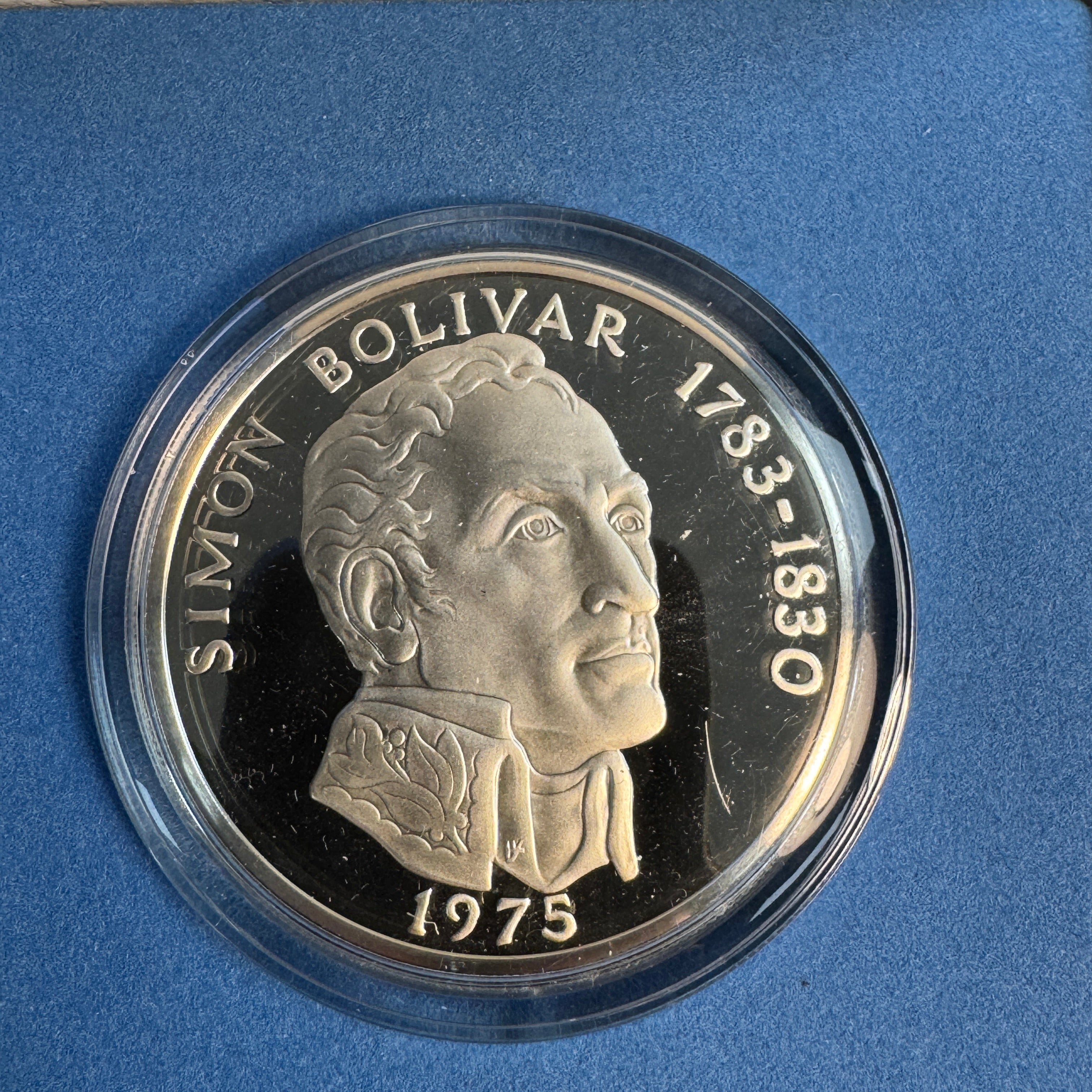 1975 FM Panama Simon Bolivar 20 Balboas Silver Proof, Box & COA, 129.59g Sterling