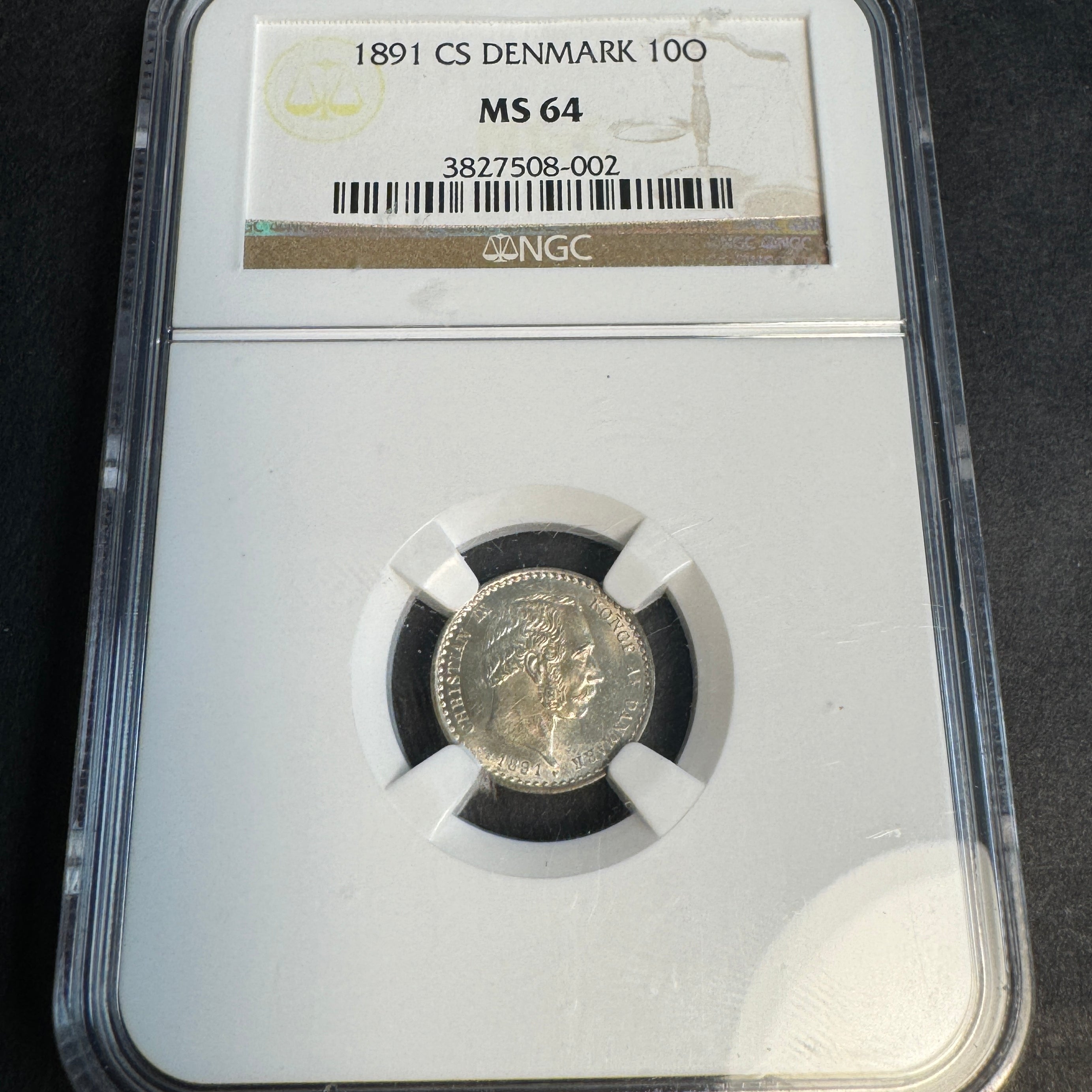 1891 CS Denmark 10 Ore silver, Christian IX, NGC MS-64 🇩🇰