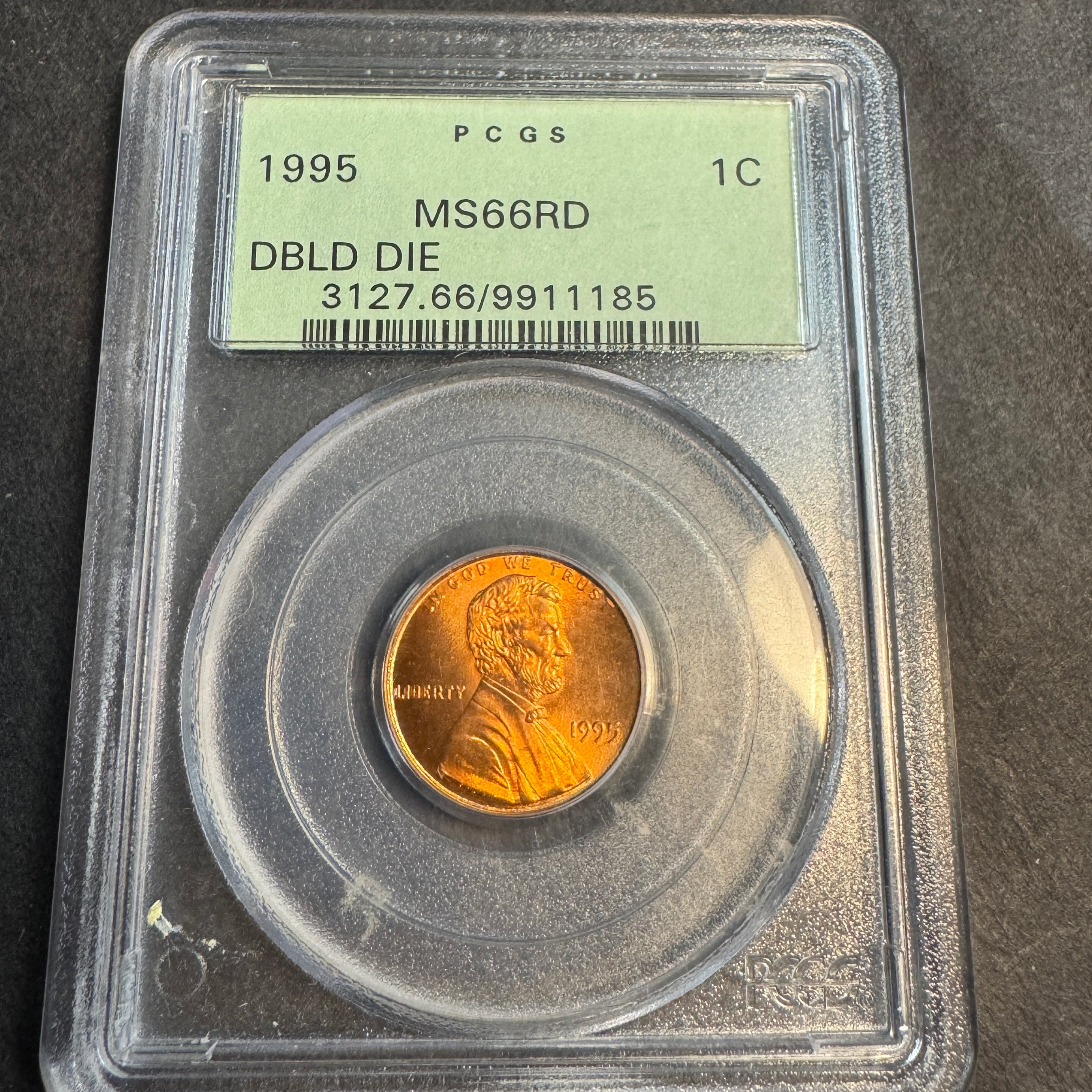 1995 Doubled Die Error Lincoln Cent US 1C, OGH PCGS MS-66 RD Red