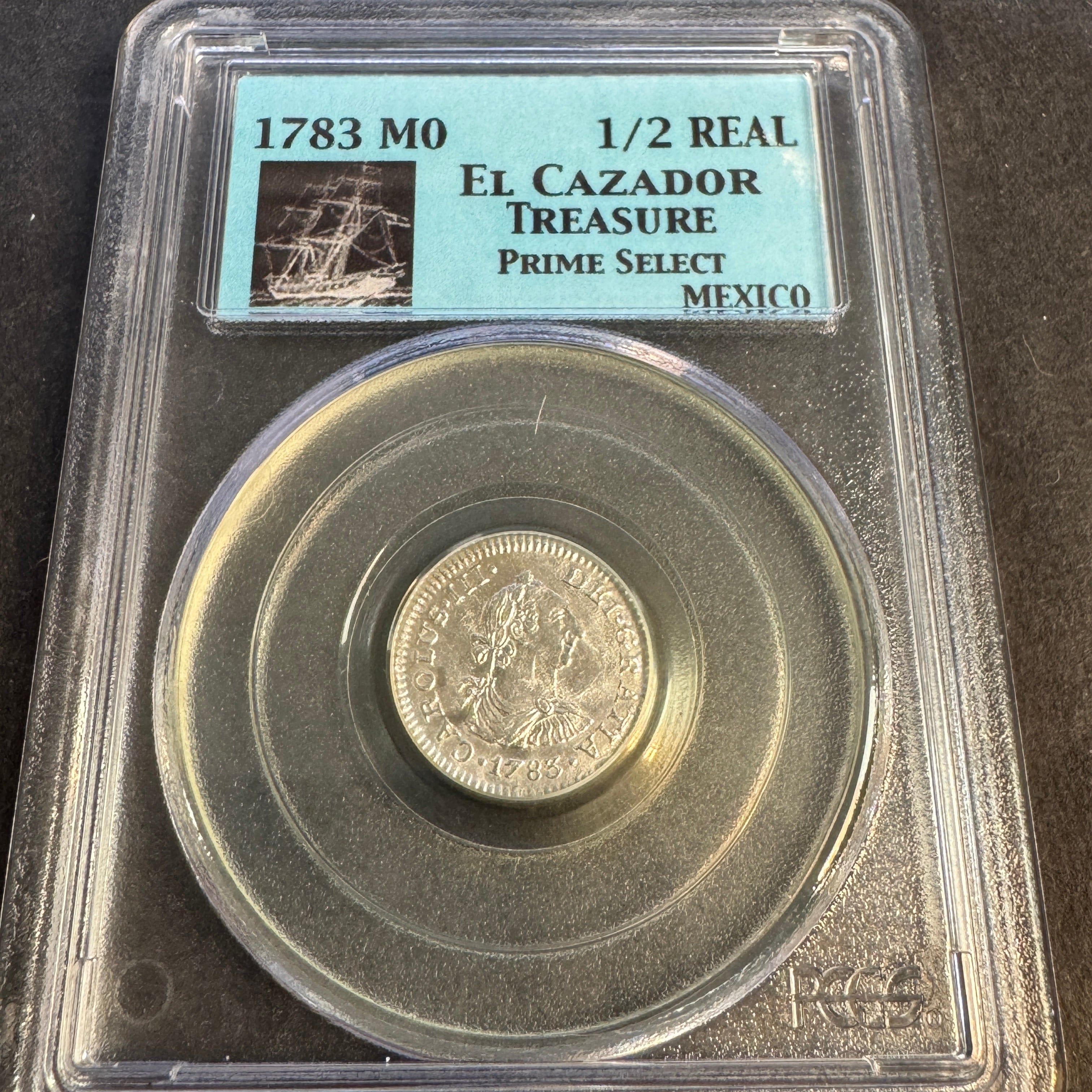 1783 Spanish Mexico 1/2 Real silver, Charles III, EL CAZADOR Shipwreck Treasure, PCGS Prime Select ⚓️