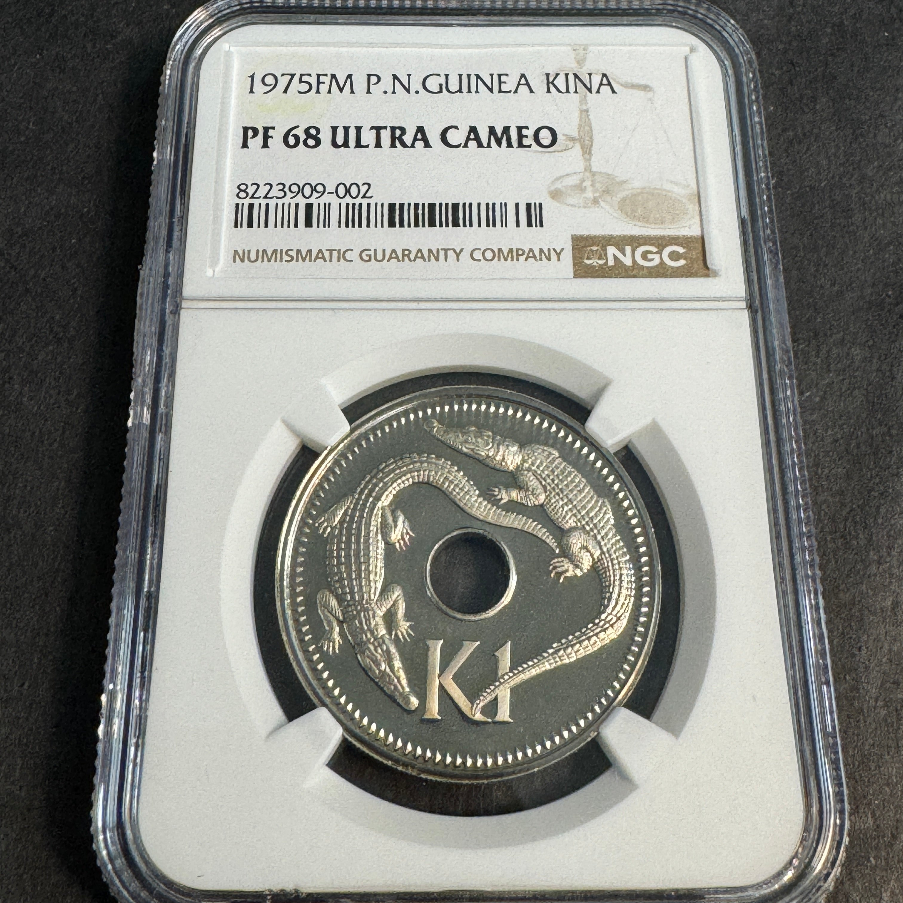 1975 FM Papua New Guinea Proof 1 Kina, Crocodiles 🐊, NGC PF-68 Ultra Cameo