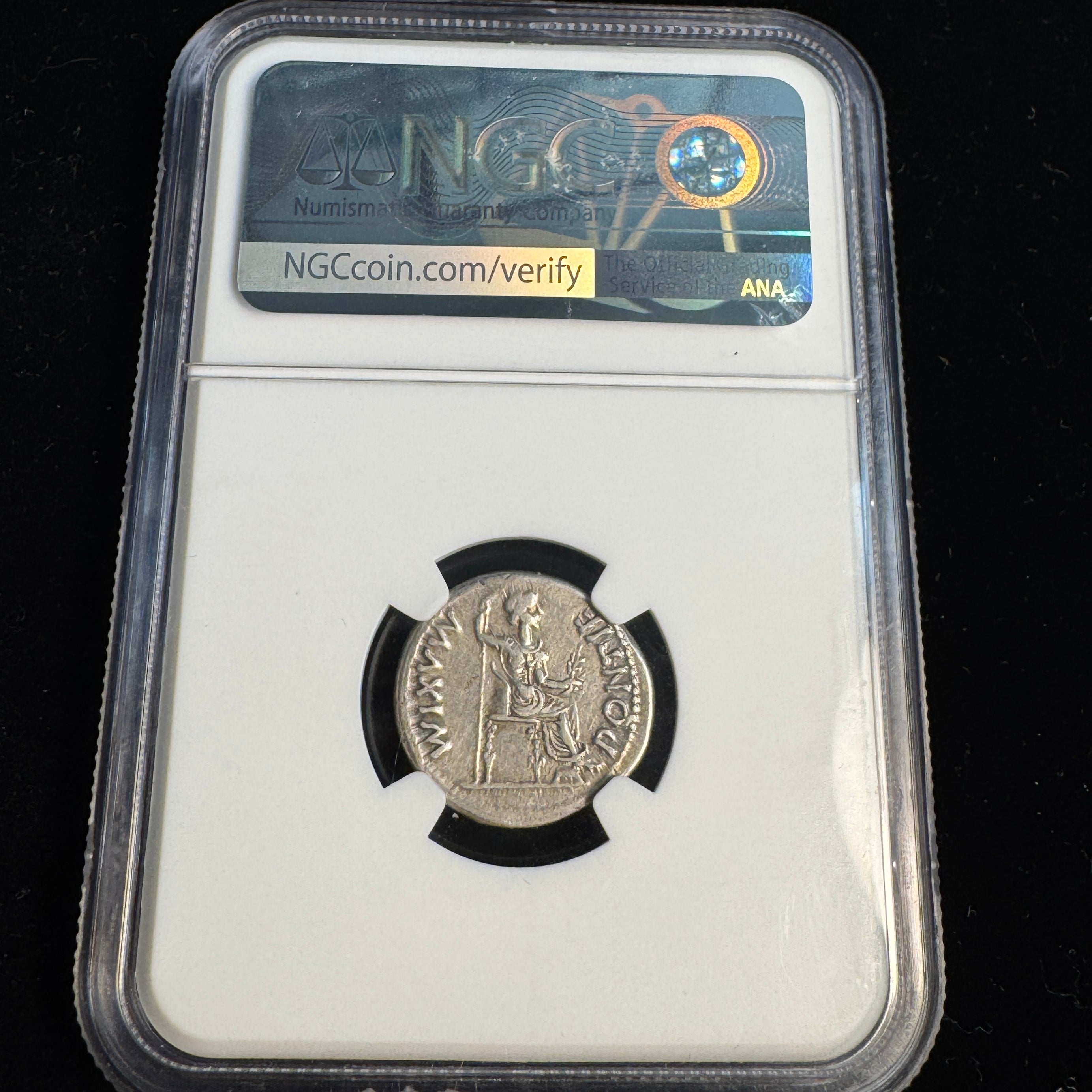 Tiberius “Tribute Penny” Roman Silver Denarius (14-37 AD), Livia as Pax, NGC Choice VF - 5/5 strike!