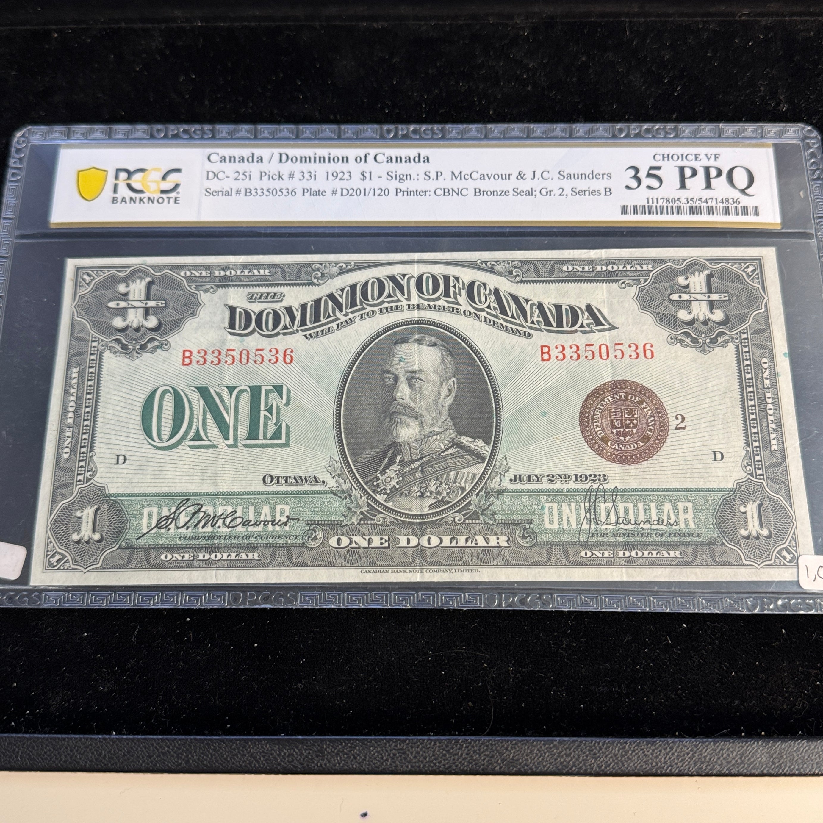 1923 Canada $1 One Dollar P#33i, McCavour/Saunders, PCGS Choice VF 35 PPQ