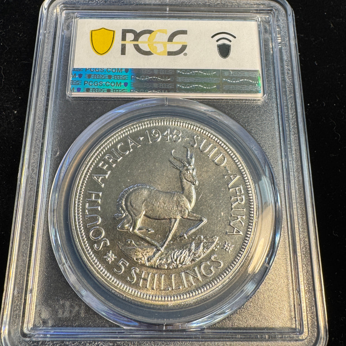 1948 South Africa AR 5 Shillings, KGVI, PCGS PL-64