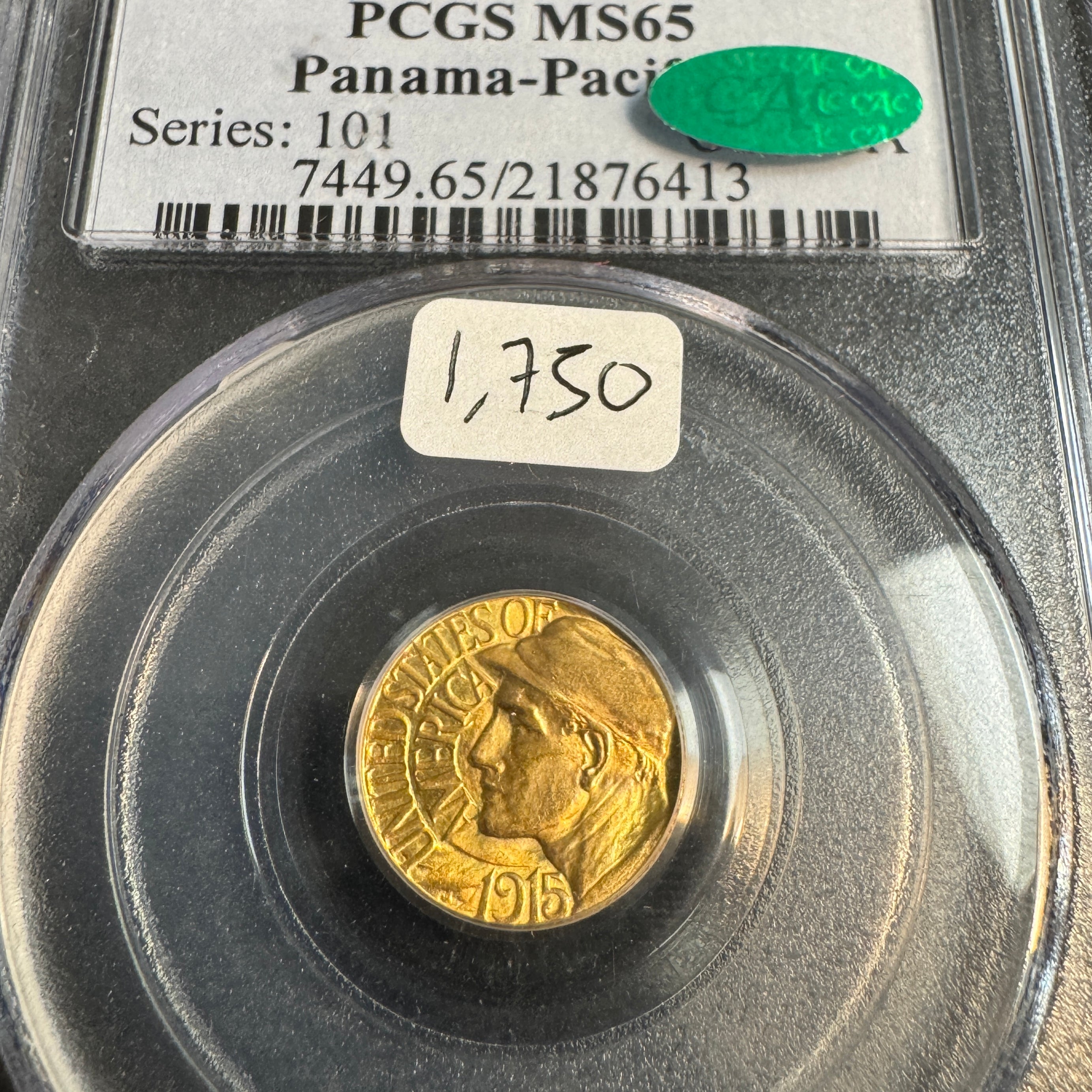 1915-S Panama-Pacific Expo $1 Gold Dollar, PCGS MS-65 Green CAC