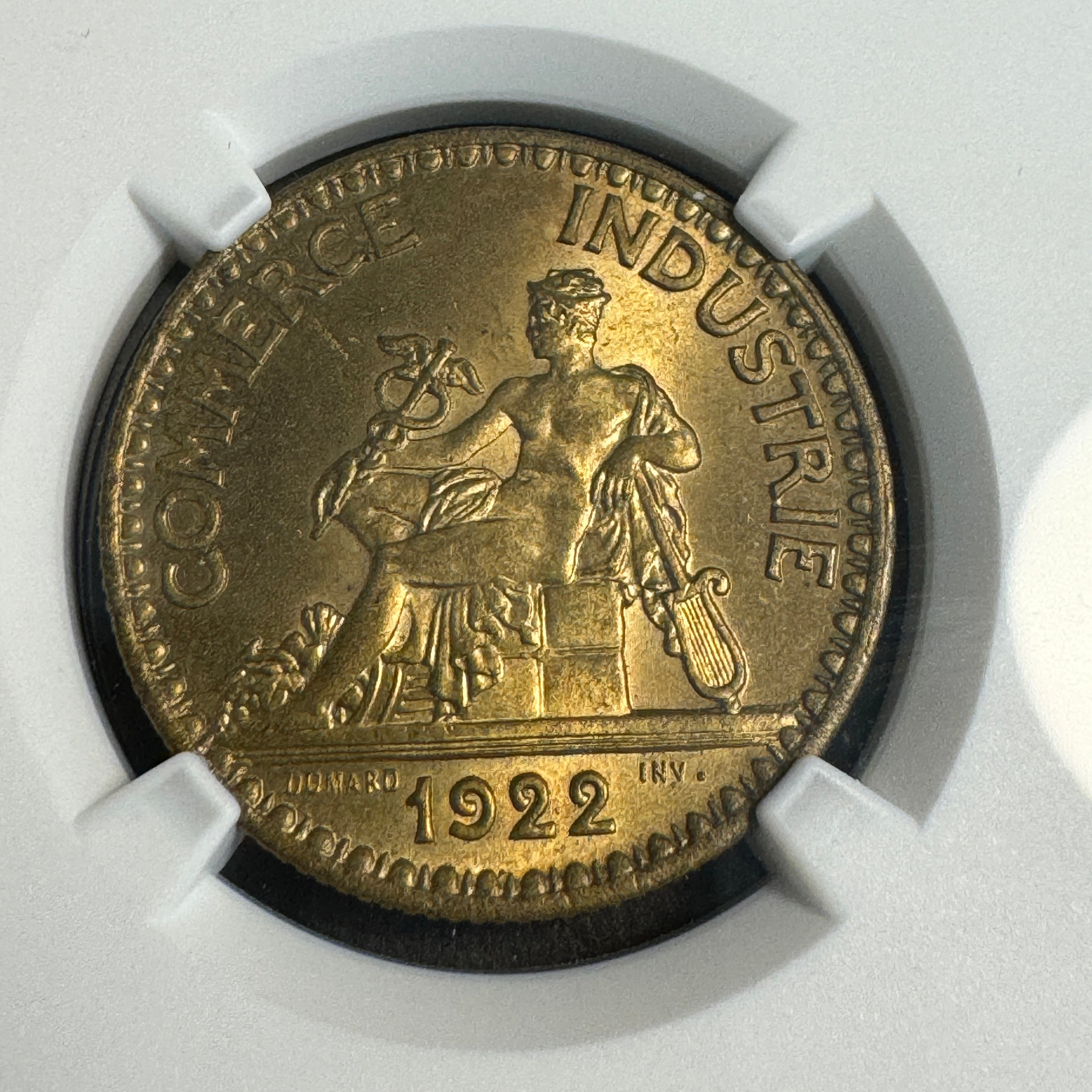 1922 France 2 Francs, “Chamber of Commerce” Seated Mercury, NGC MS-64 🇫🇷