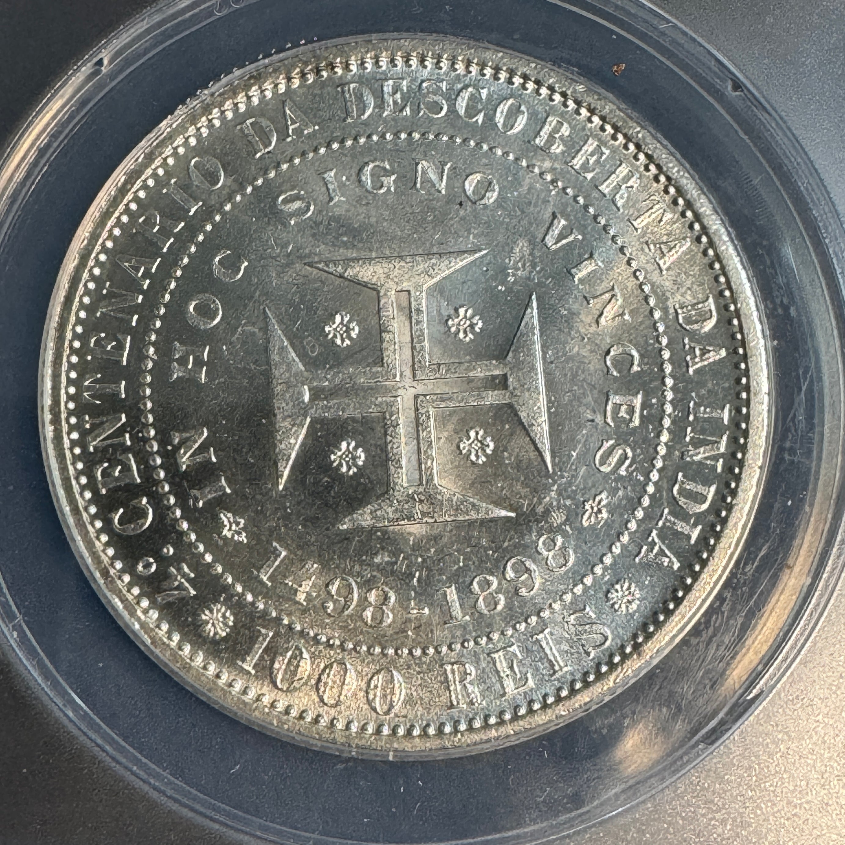 1898 Portugal AR 1000 Reis, 400th Anniv. Discovery of India, ANACS MS-63 🇵🇹