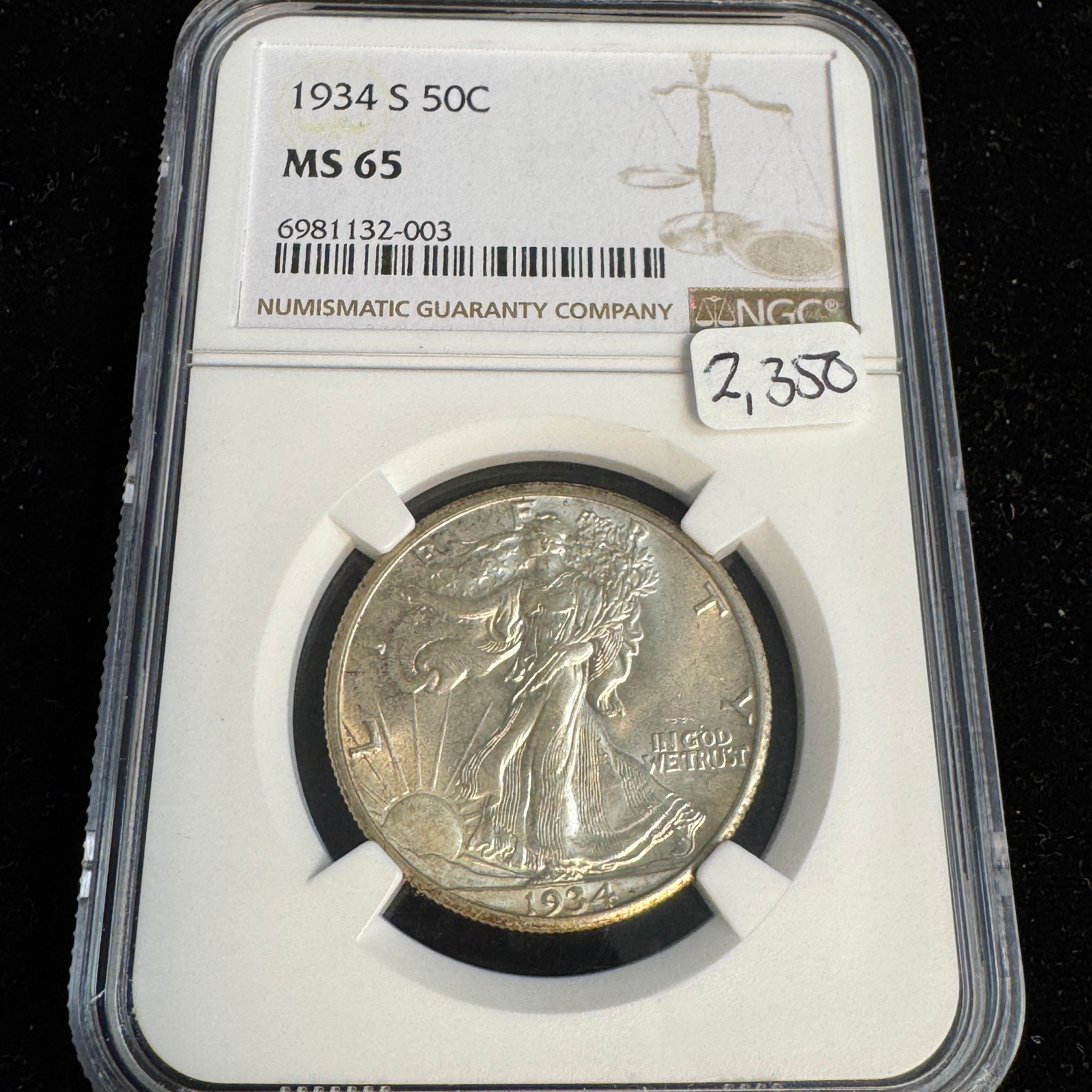 1934-S Walking Liberty Half Dollar, NGC MS-65