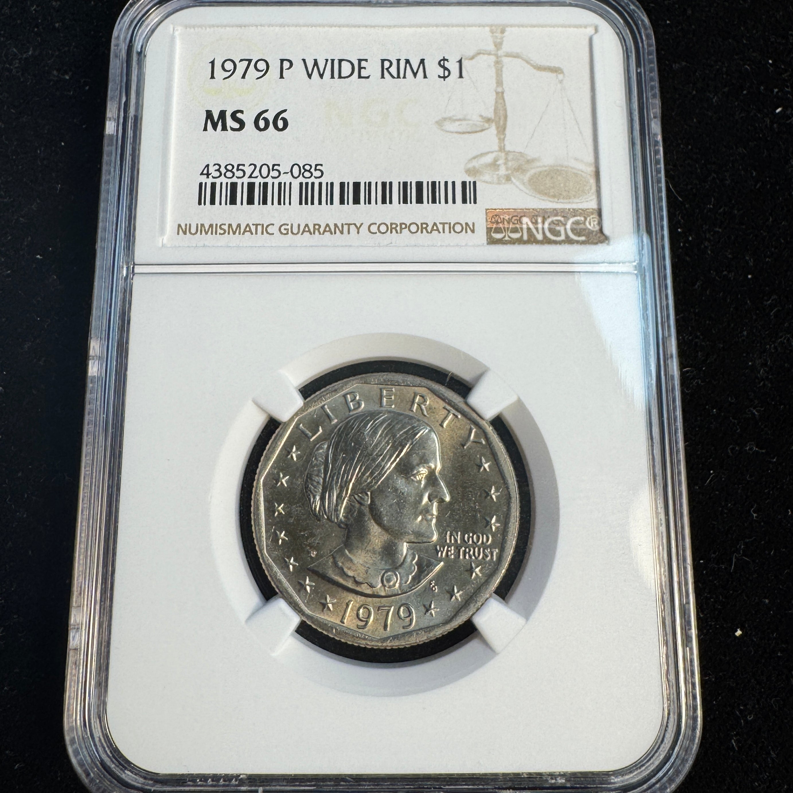 1979 P Wide Rim Variety Susan B Anthony Dollar $1, NGC MS-66