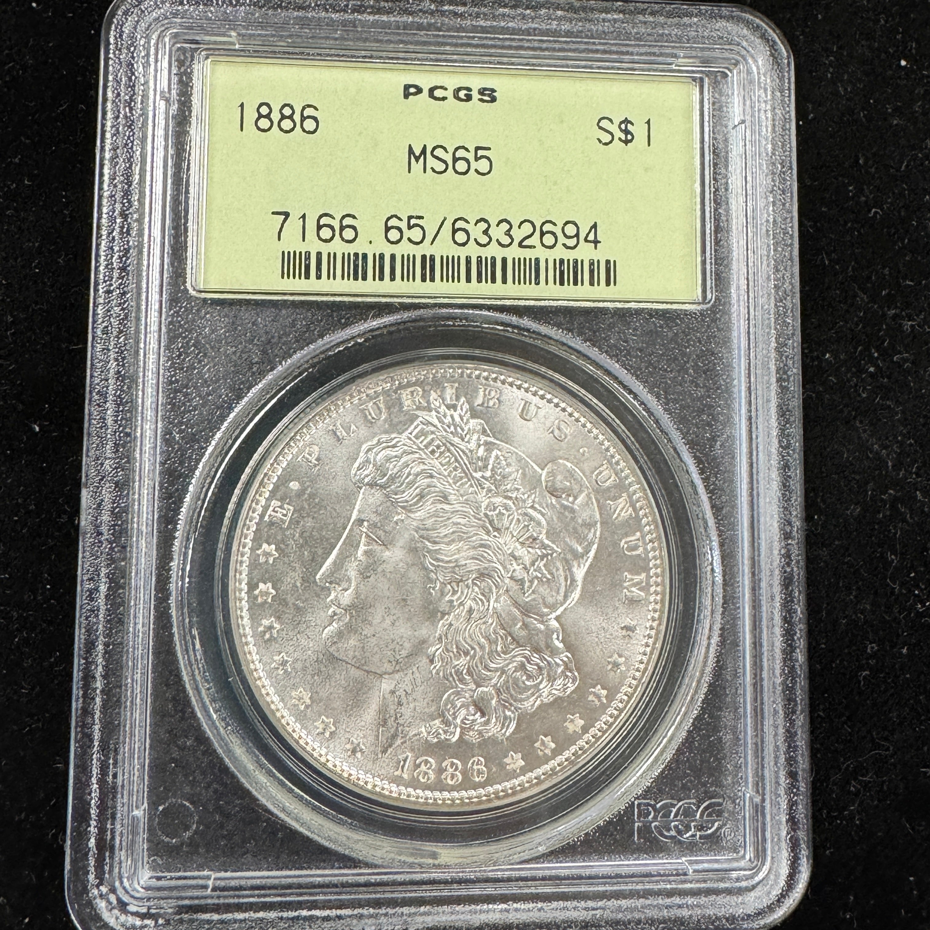 1886 (P) Morgan Silver Dollar US $1, Green PCGS MS-65
