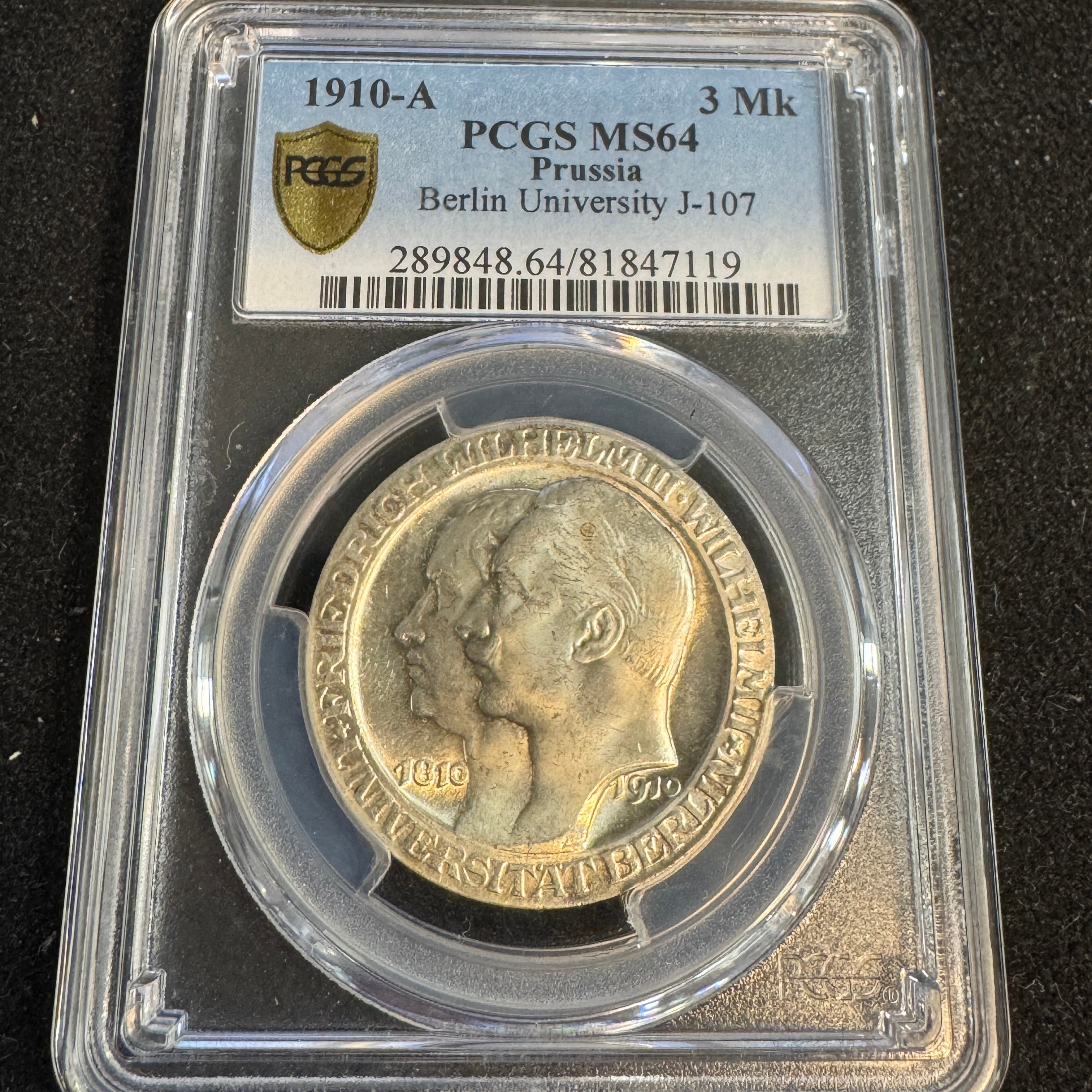 1910-A Prussia 3 Mark, Berlin University J-107, PCGS MS-64