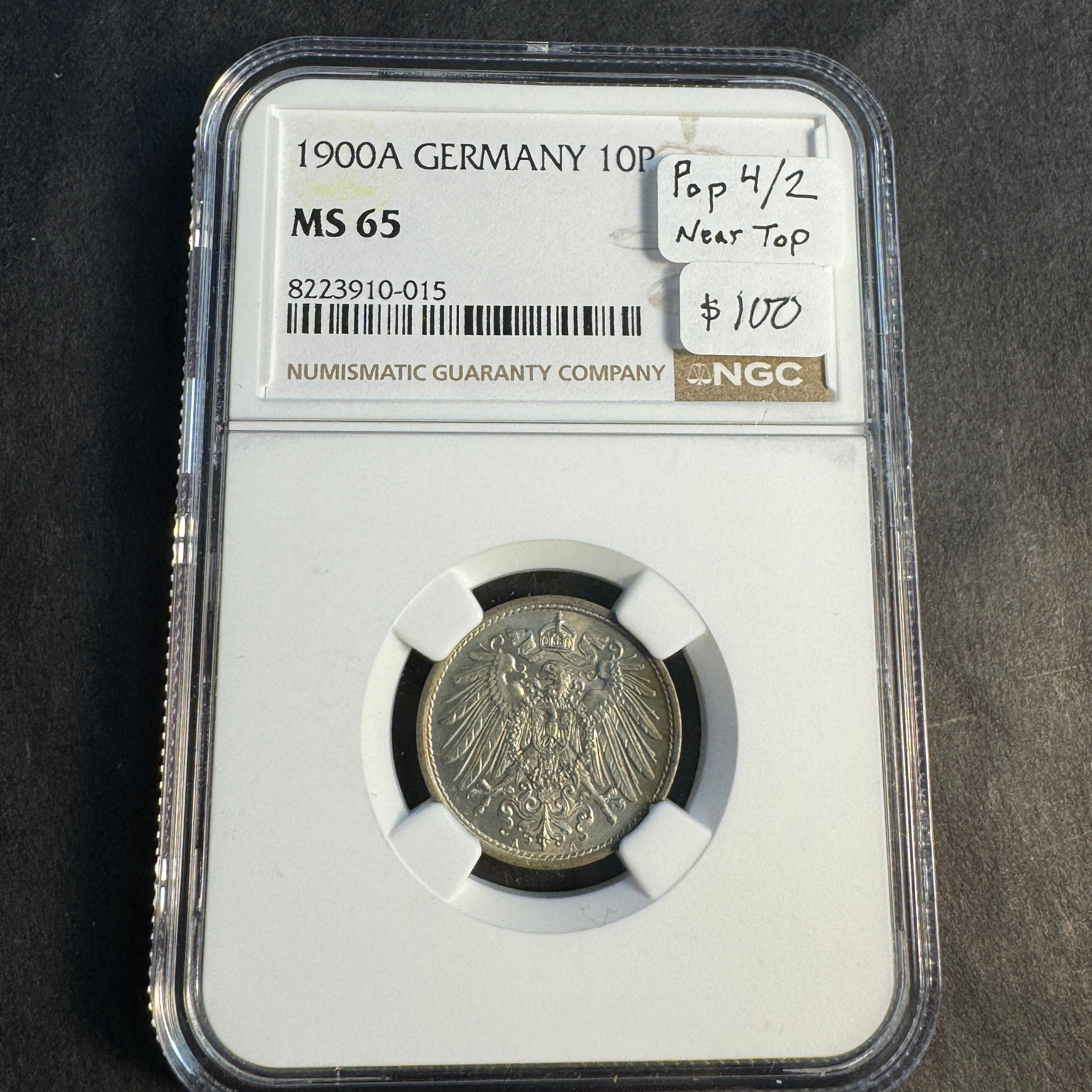 1900-A Germany (Empire) 10 Pfennig, NGC MS-65 - Pop 4/2! 🇩🇪