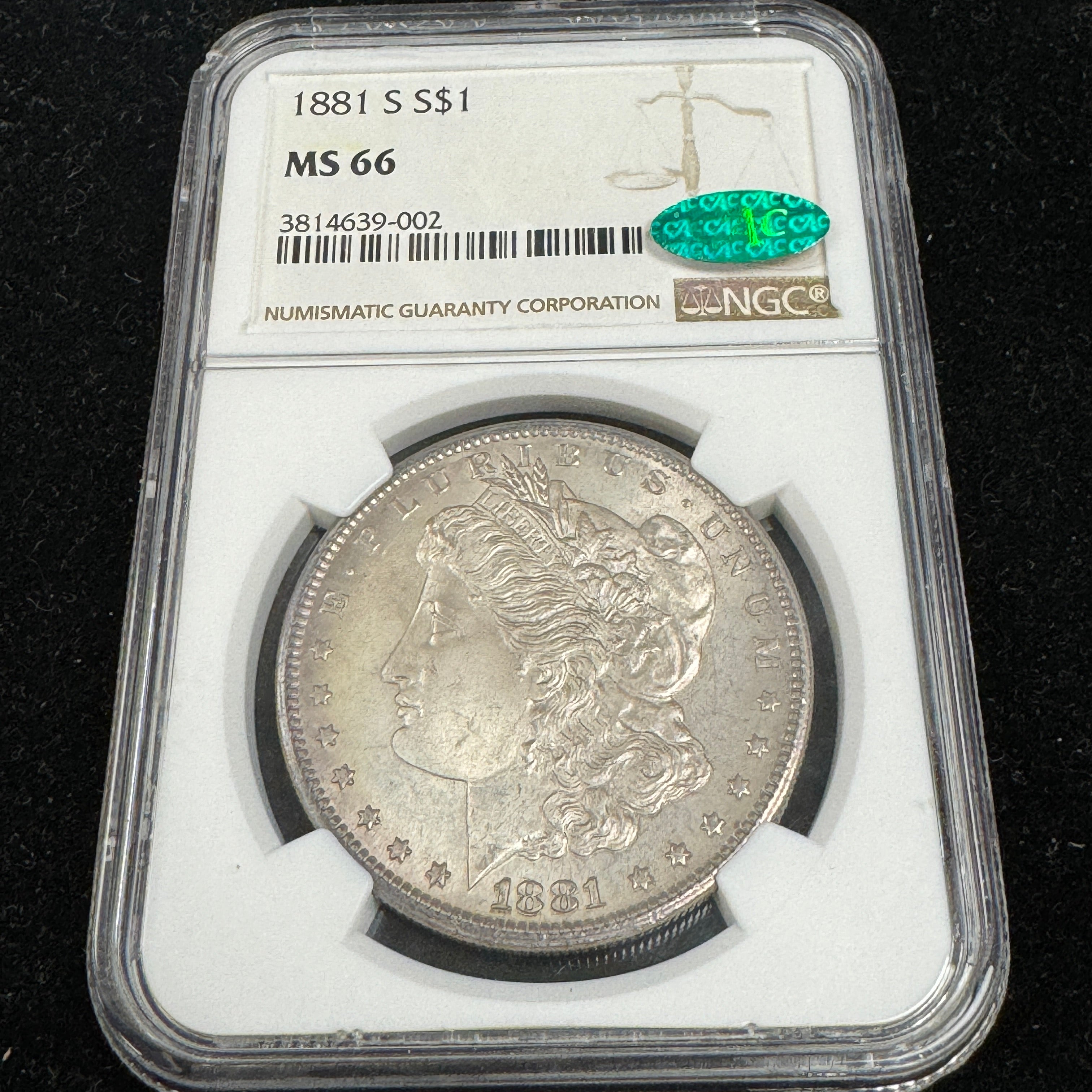 1881-S Morgan Silver Dollar NGC MS-66 Green CAC Approval