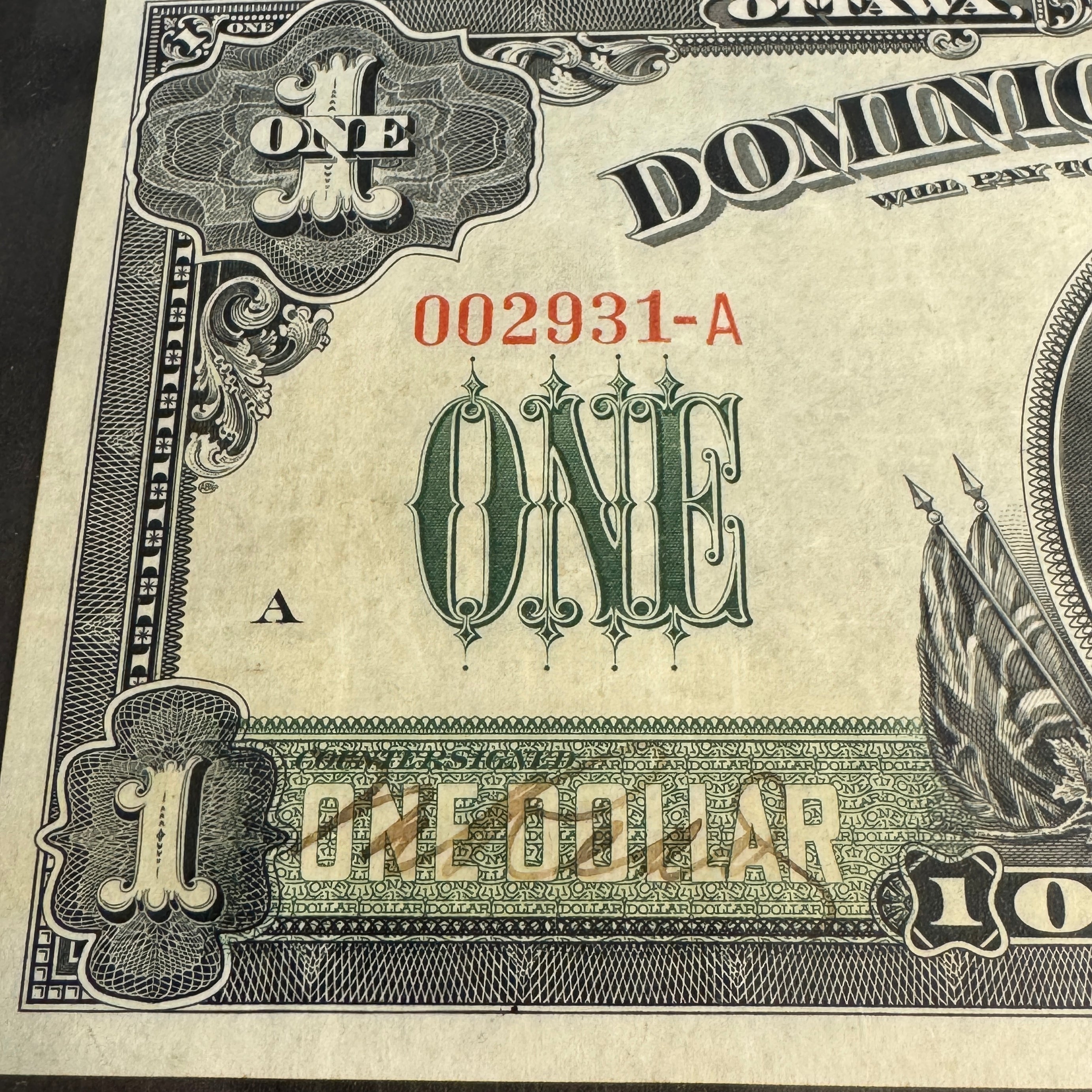 1917 Dominion of Canada Dollar, Low Serial Plate A12/1, P#32a Boville & Hand Countersigned, PCGS Very Fine 30