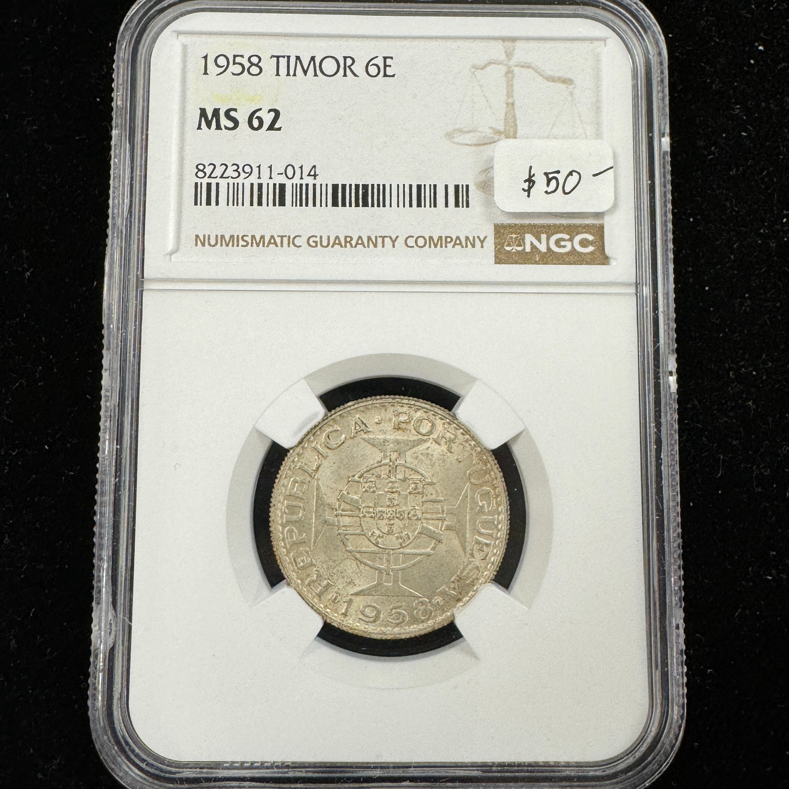 1958 Timor (Port.) AR 6 Escudos, NGC MS-62