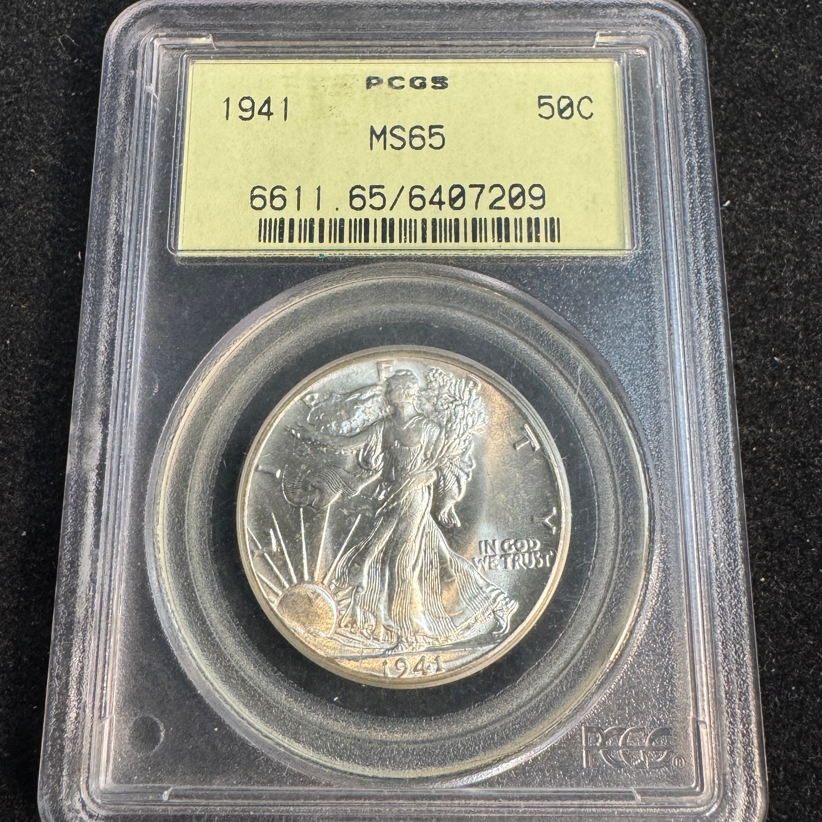 1941 Walking Liberty 50c, OGH PCGS MS-65