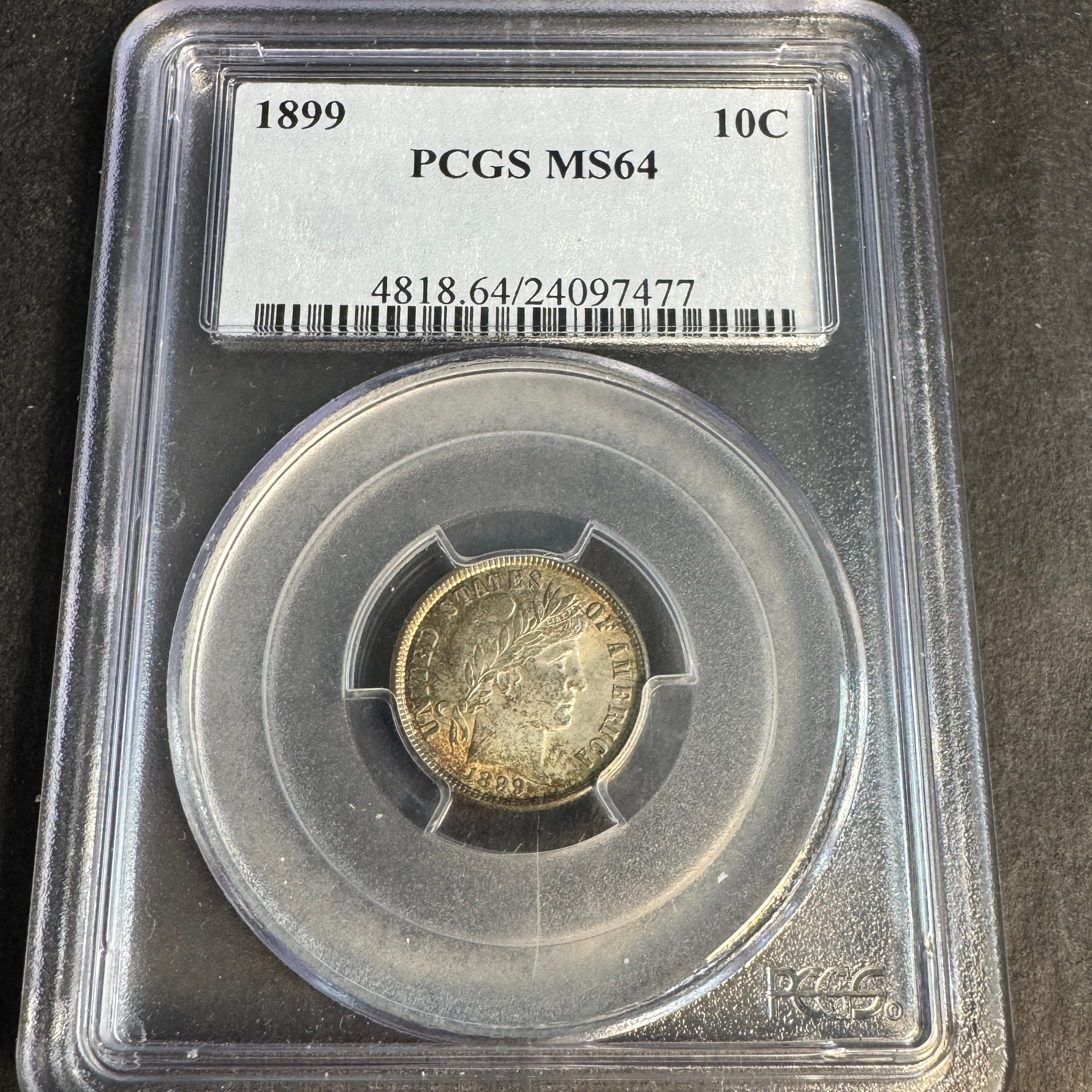 1899 (P) Barber Dime US 10c, PCGS MS-64 with toning