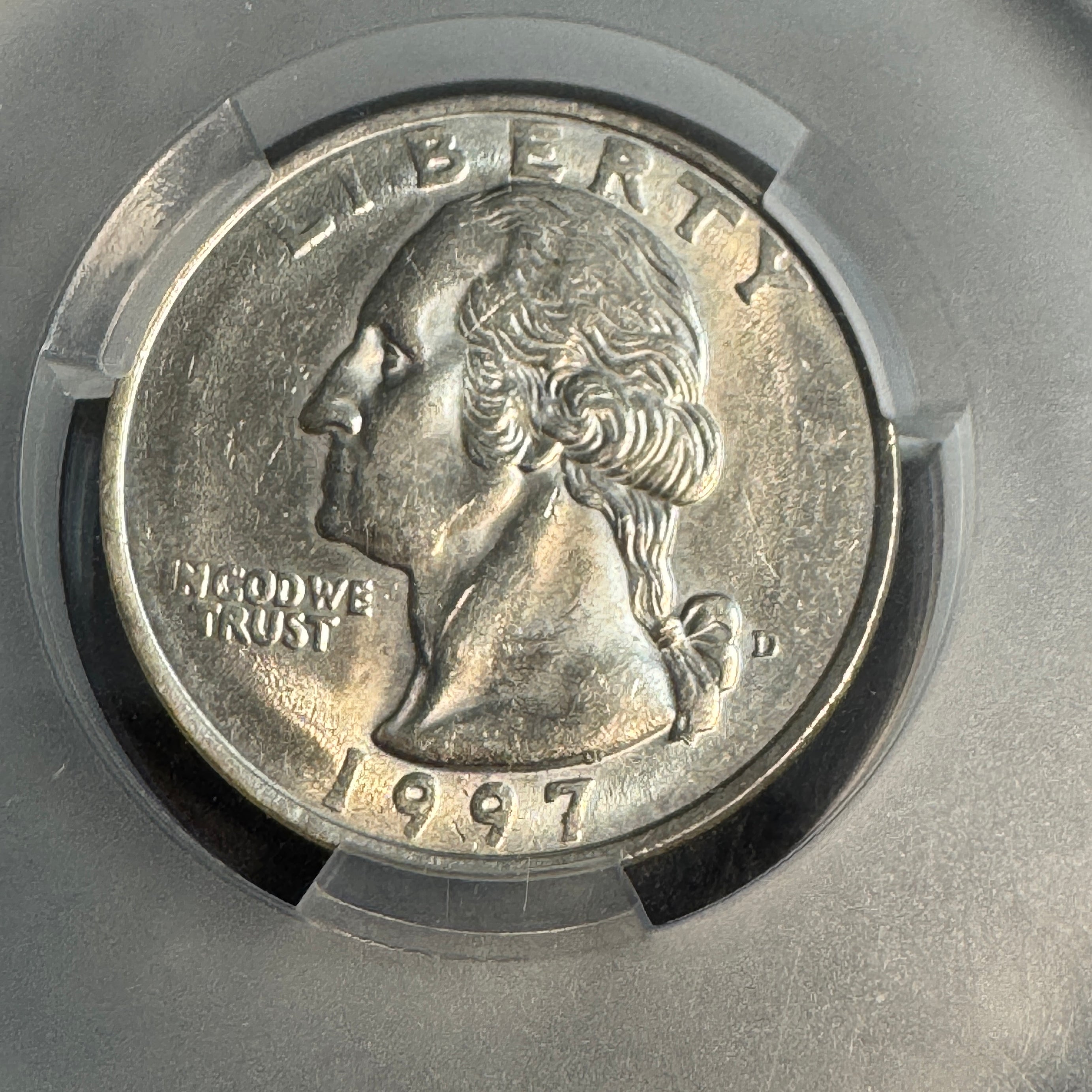 1997-D Washington Quarter 25c, Missing Clad Layer on Reverse, Denver Mint Error CAC AU-55
