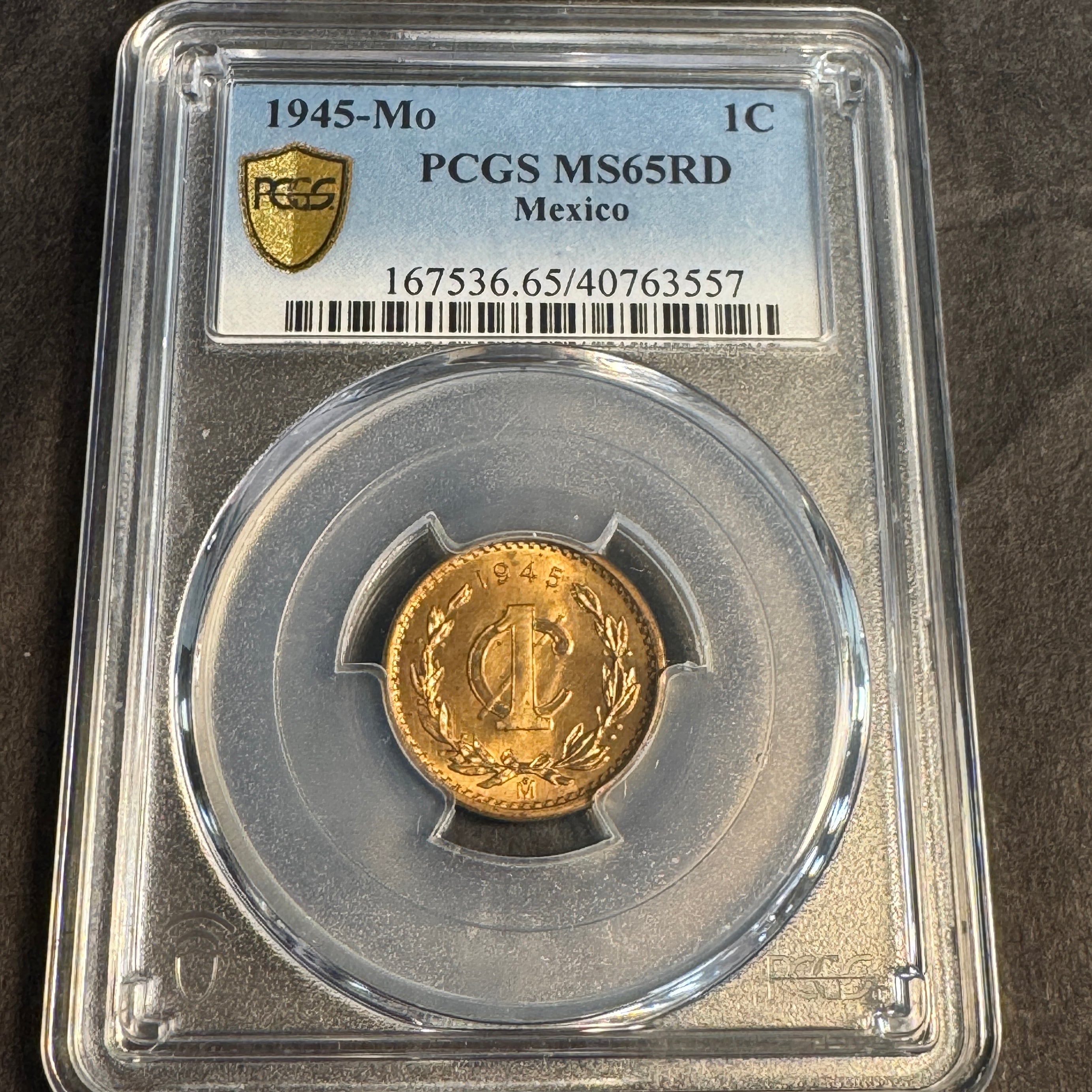 1945-Mo Mexico 1 Centavo, PCGS MS-65 RD Red 🇲🇽